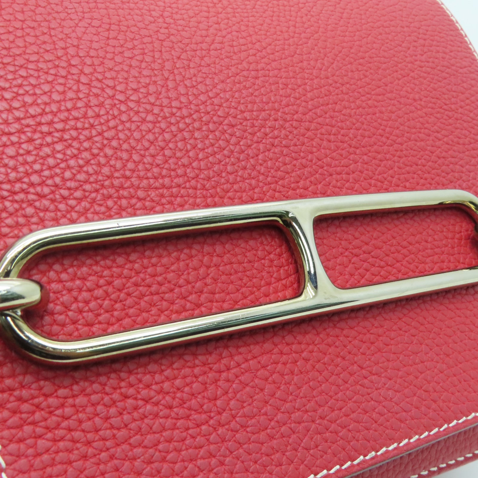 HERMES 【激減優惠】Clemence皮革Roulis 23金扣肩背袋Rouge Casaque紅色
