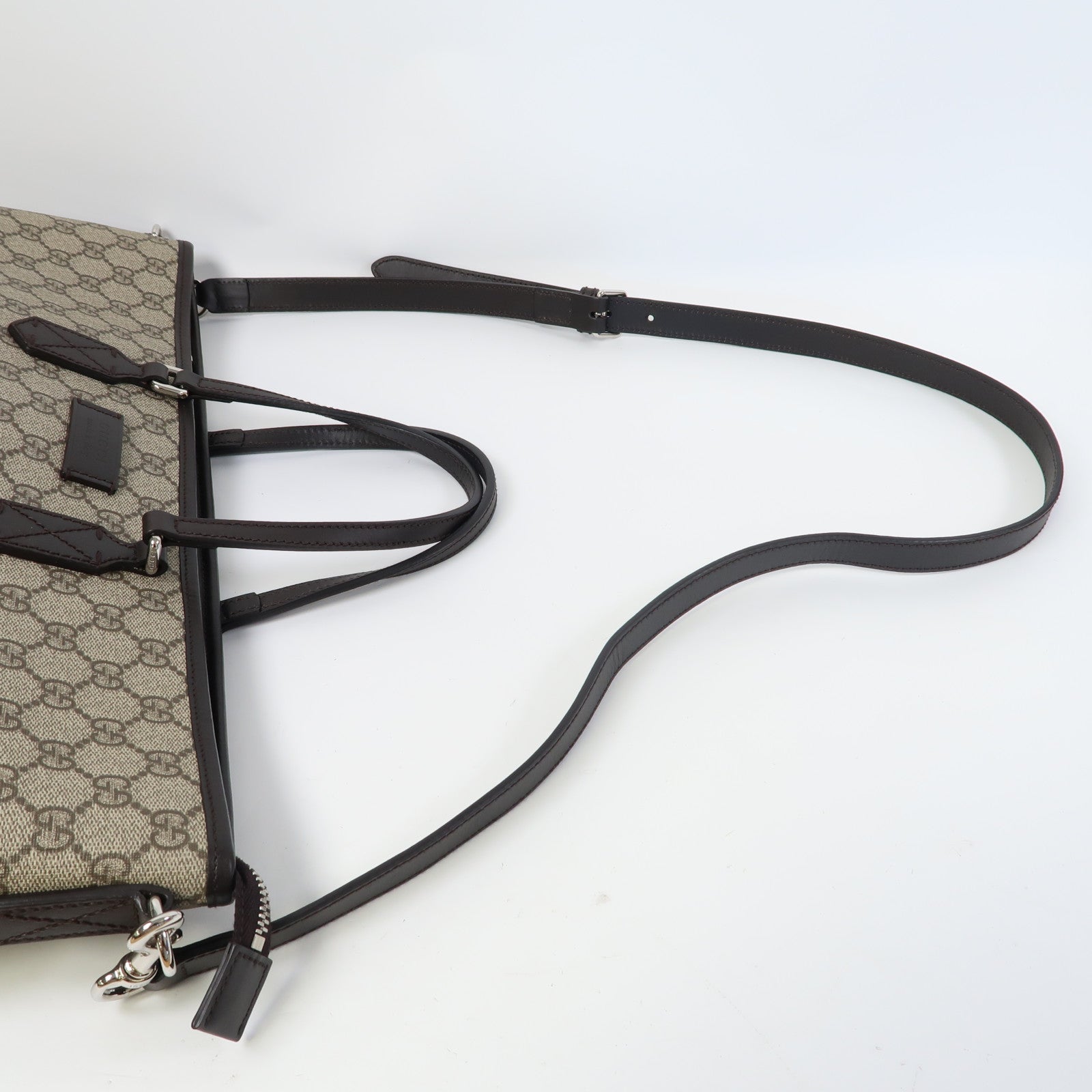 GUCCI 塗層帆布2 Way Shoulder銀扣手挽肩背兩用袋啡色