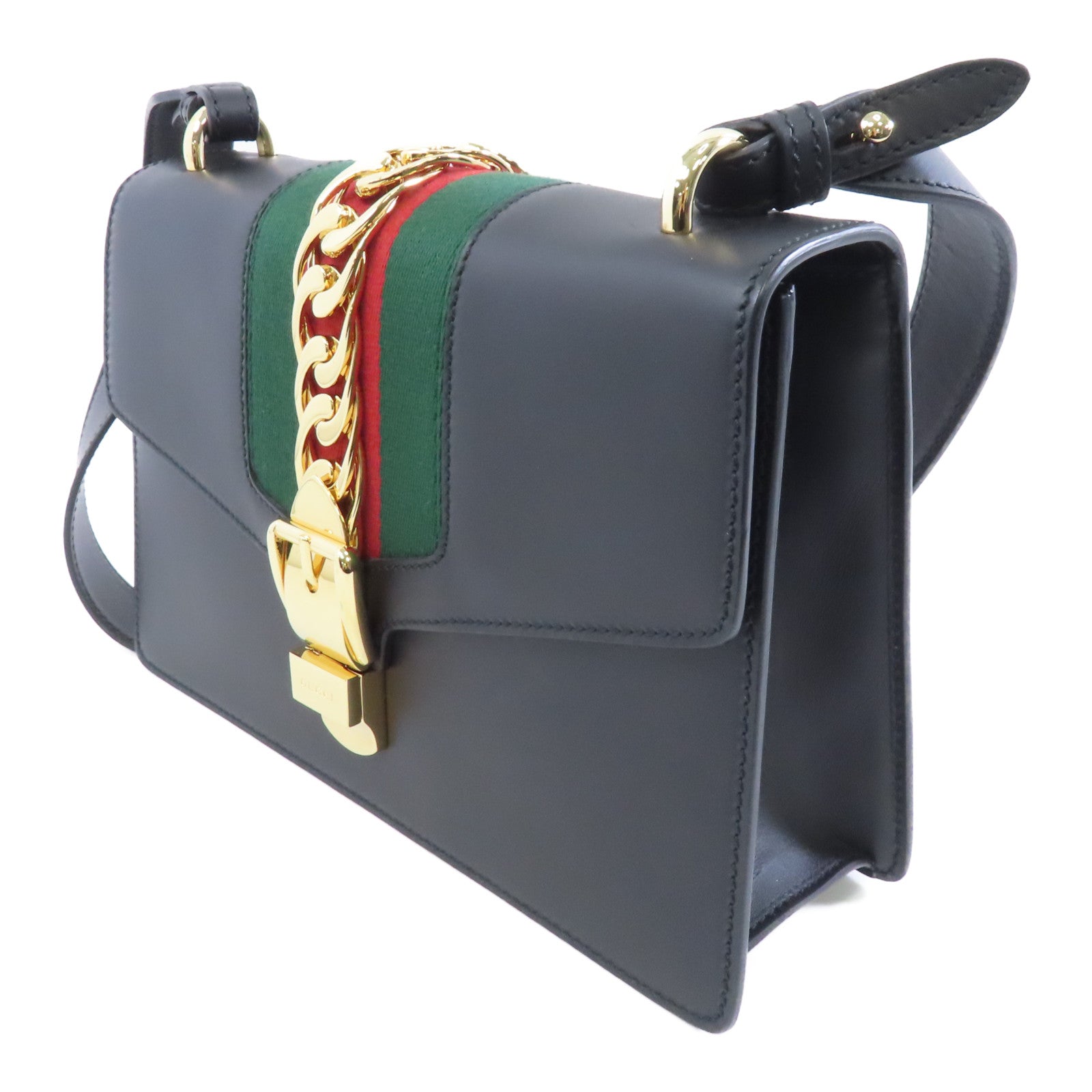 GUCCI 【激減優惠】牛皮皮革Sylvia金扣肩背袋黑色