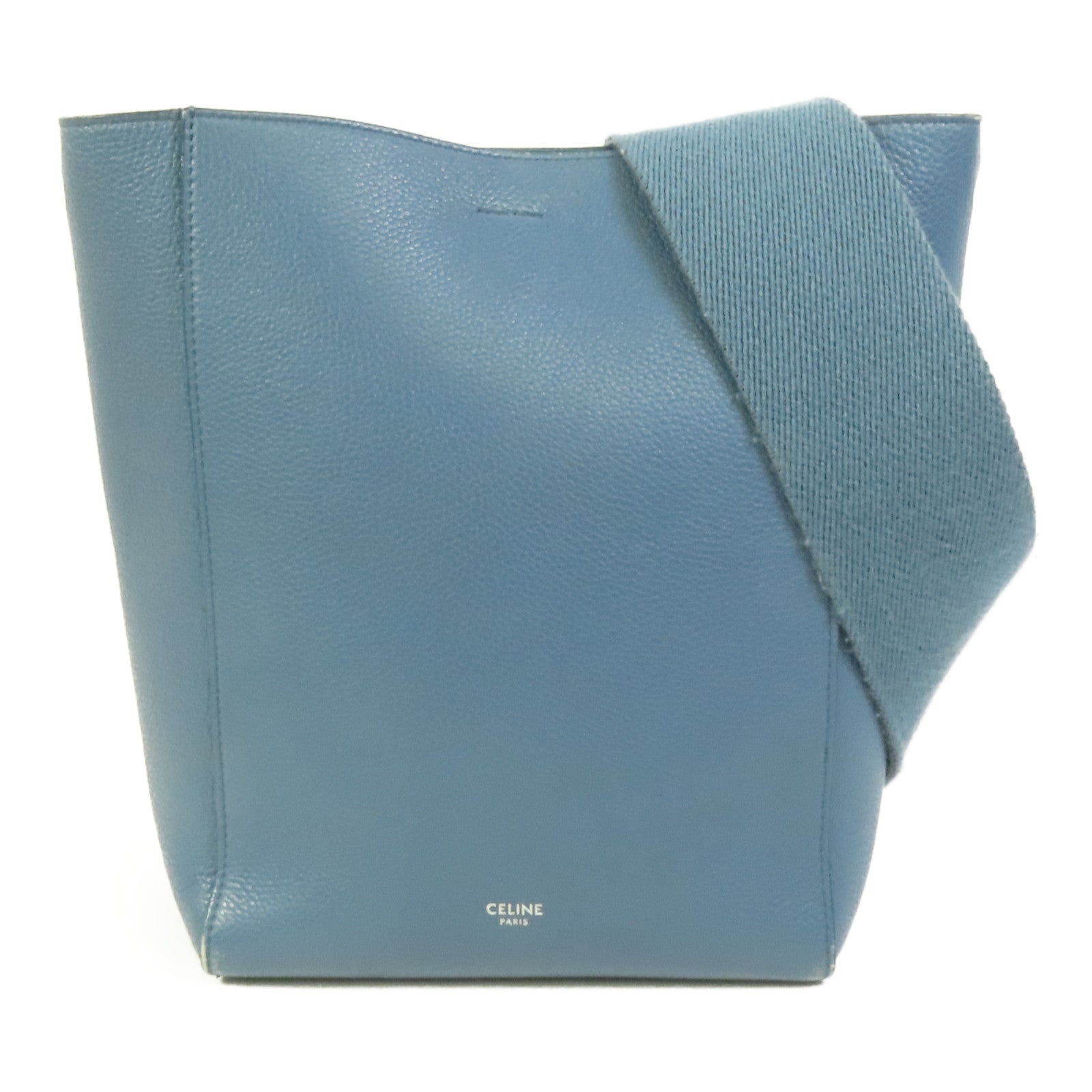 CELINE 【激減優惠】牛皮皮革Sangle Bucket Bag銀扣肩背袋