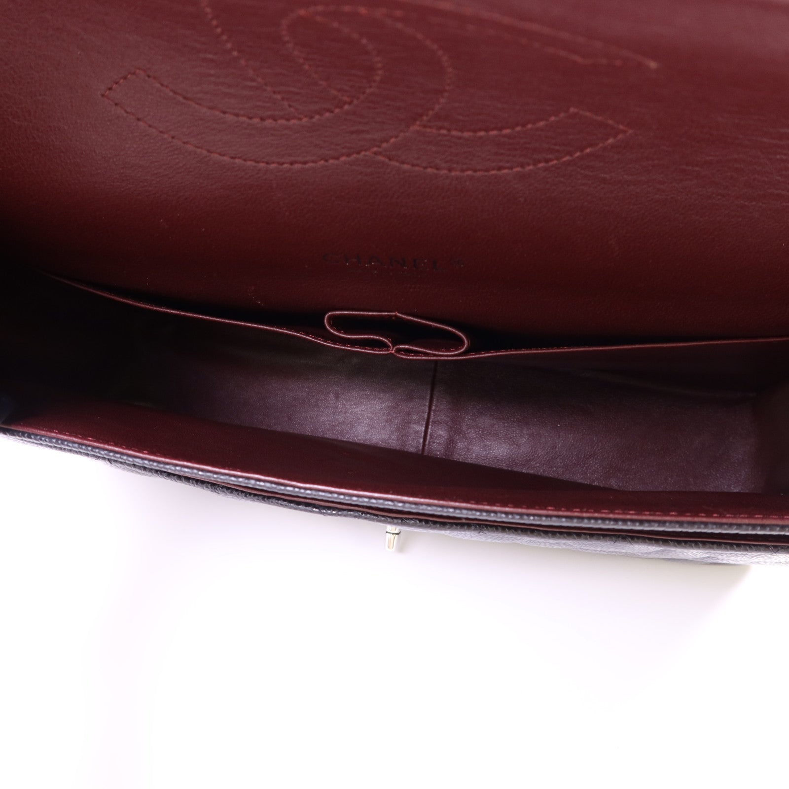 CHANEL 牛皮皮革Maxi Classic銀扣鏈帶肩背袋