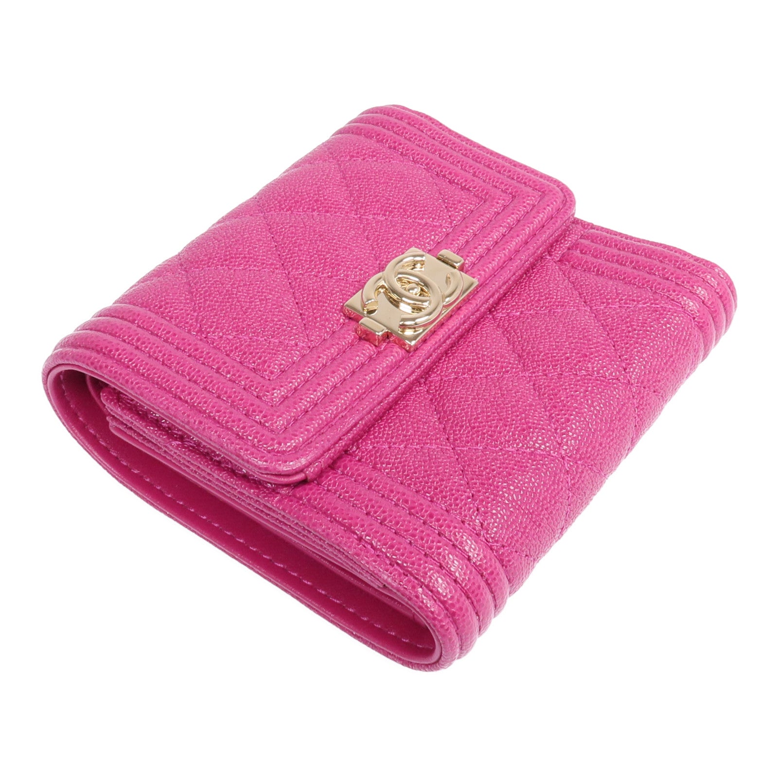 CHANEL 牛皮皮革Boy Wallet金扣錢包