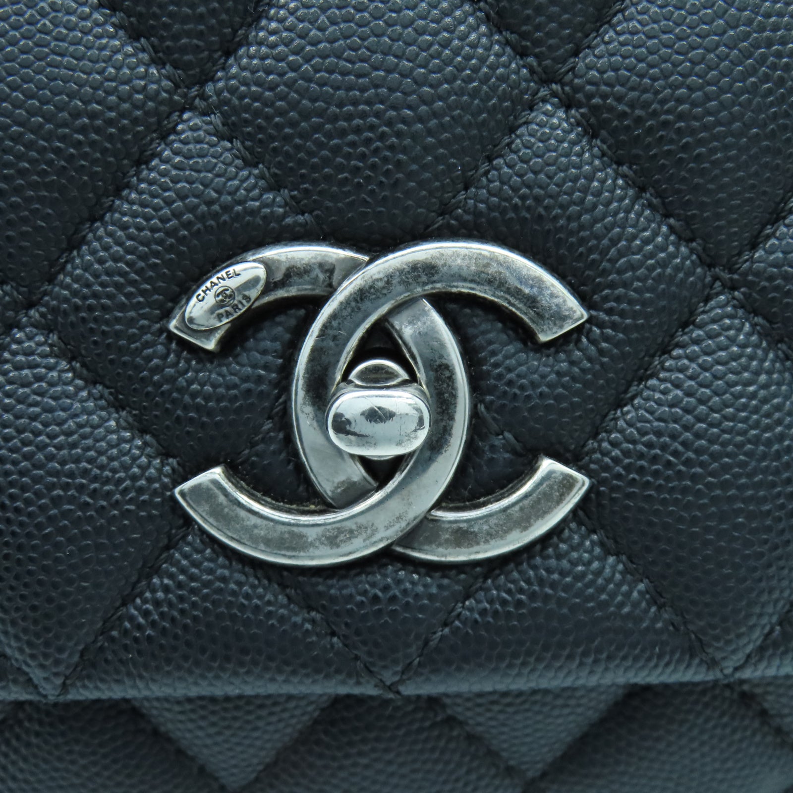 CHANEL 【激減優惠】菱格Caviar皮革/蜥蝪皮革Coco Handle銀扣鏈帶手挽肩背兩用袋黑色