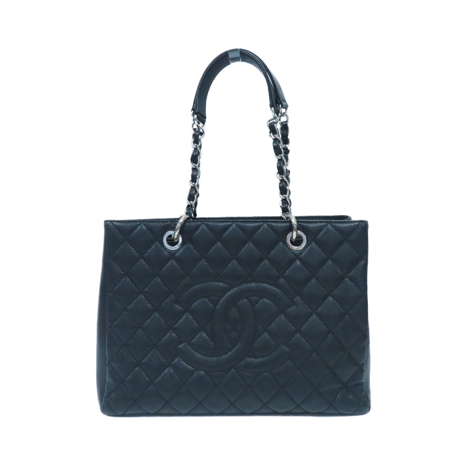 CHANEL 菱格Caviar皮革Grand Shopping Tote Bag銀扣肩背袋黑色