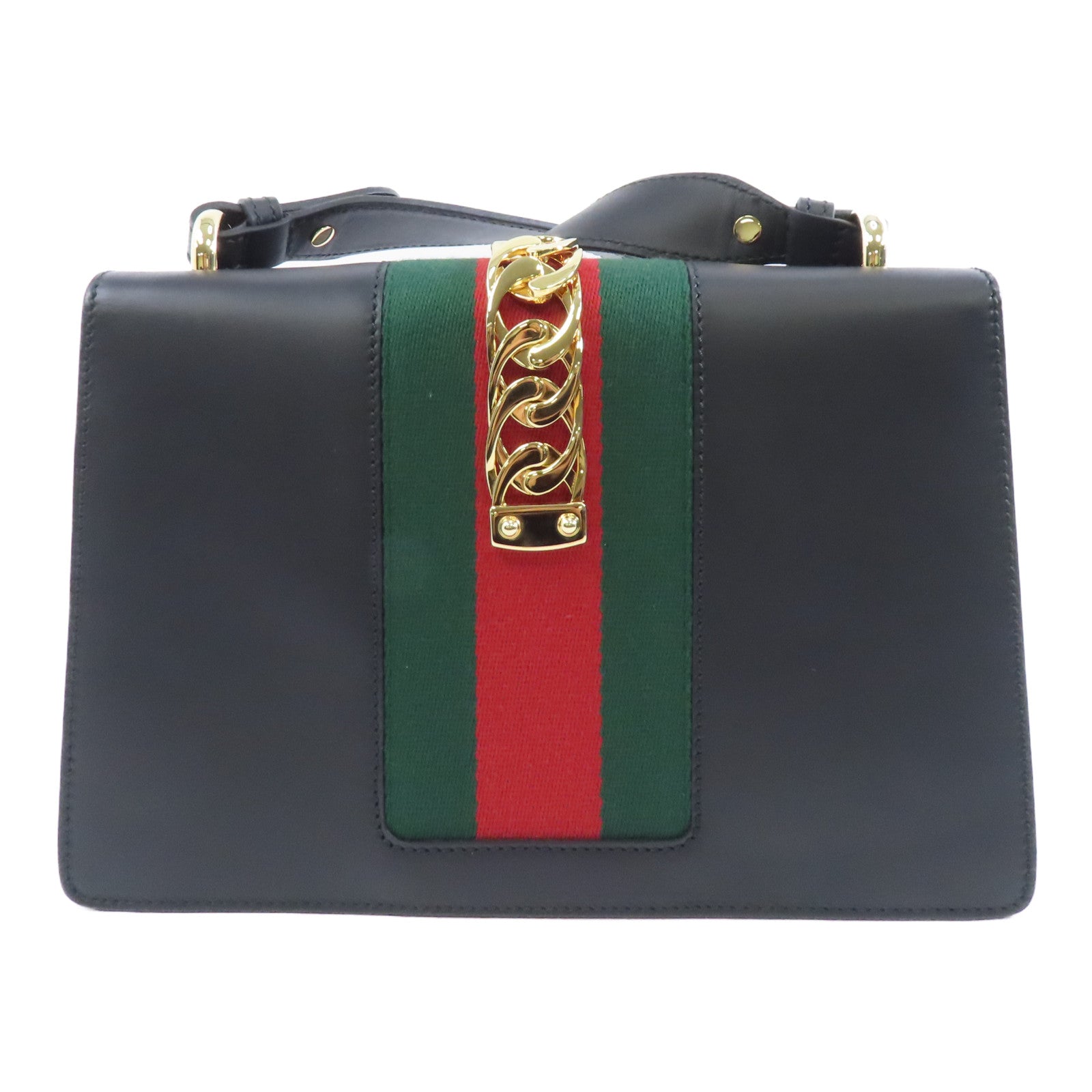 GUCCI 【激減優惠】牛皮皮革Sylvia金扣肩背袋黑色