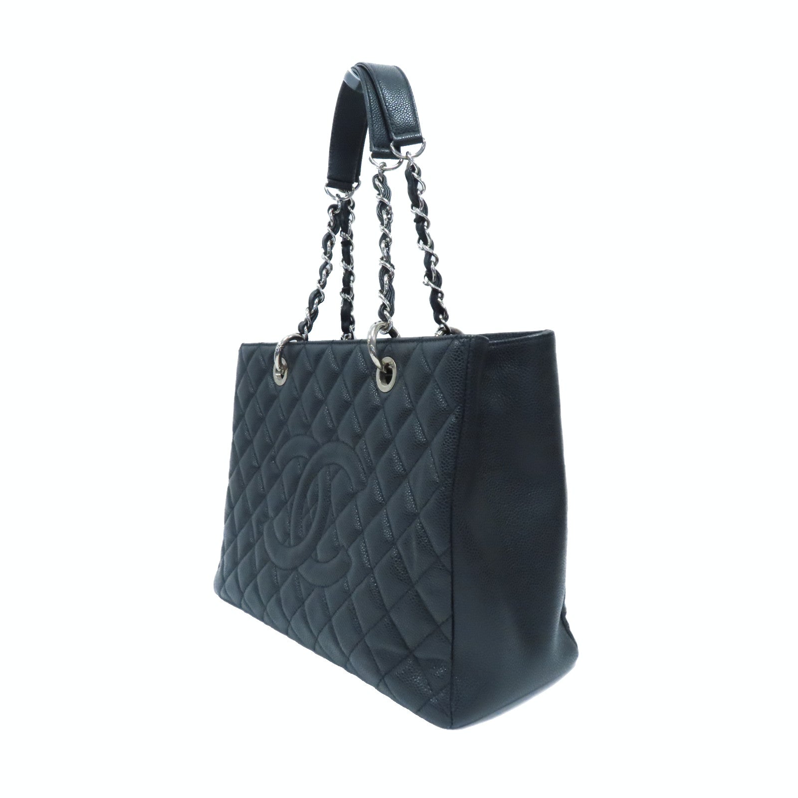 CHANEL 菱格Caviar皮革Grand Shopping Tote Bag銀扣肩背袋黑色