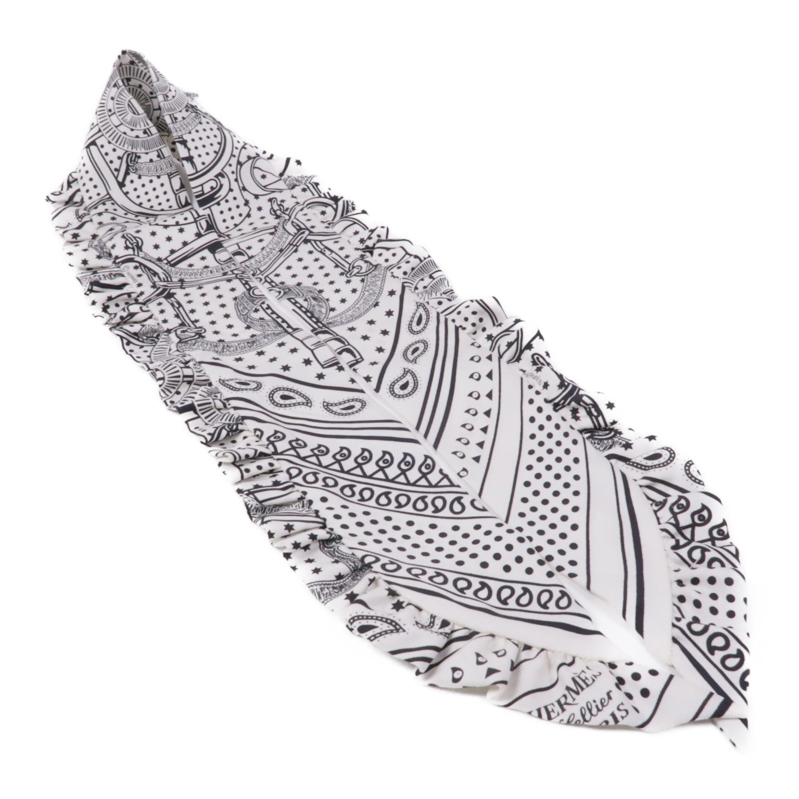HERMES Scarf Scarves Silk White Black
