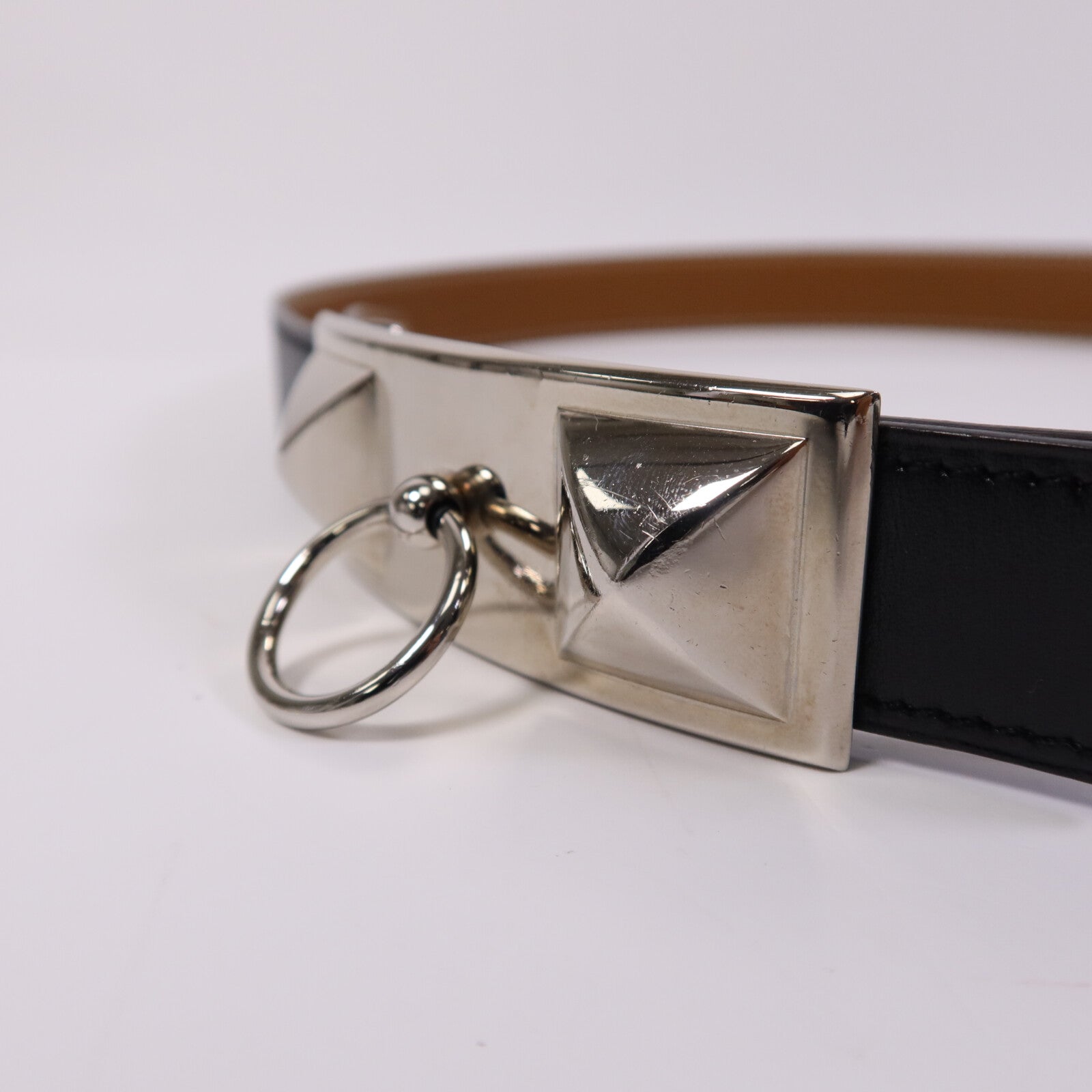 HERMES Togo皮革Belt銀扣皮帶Noir