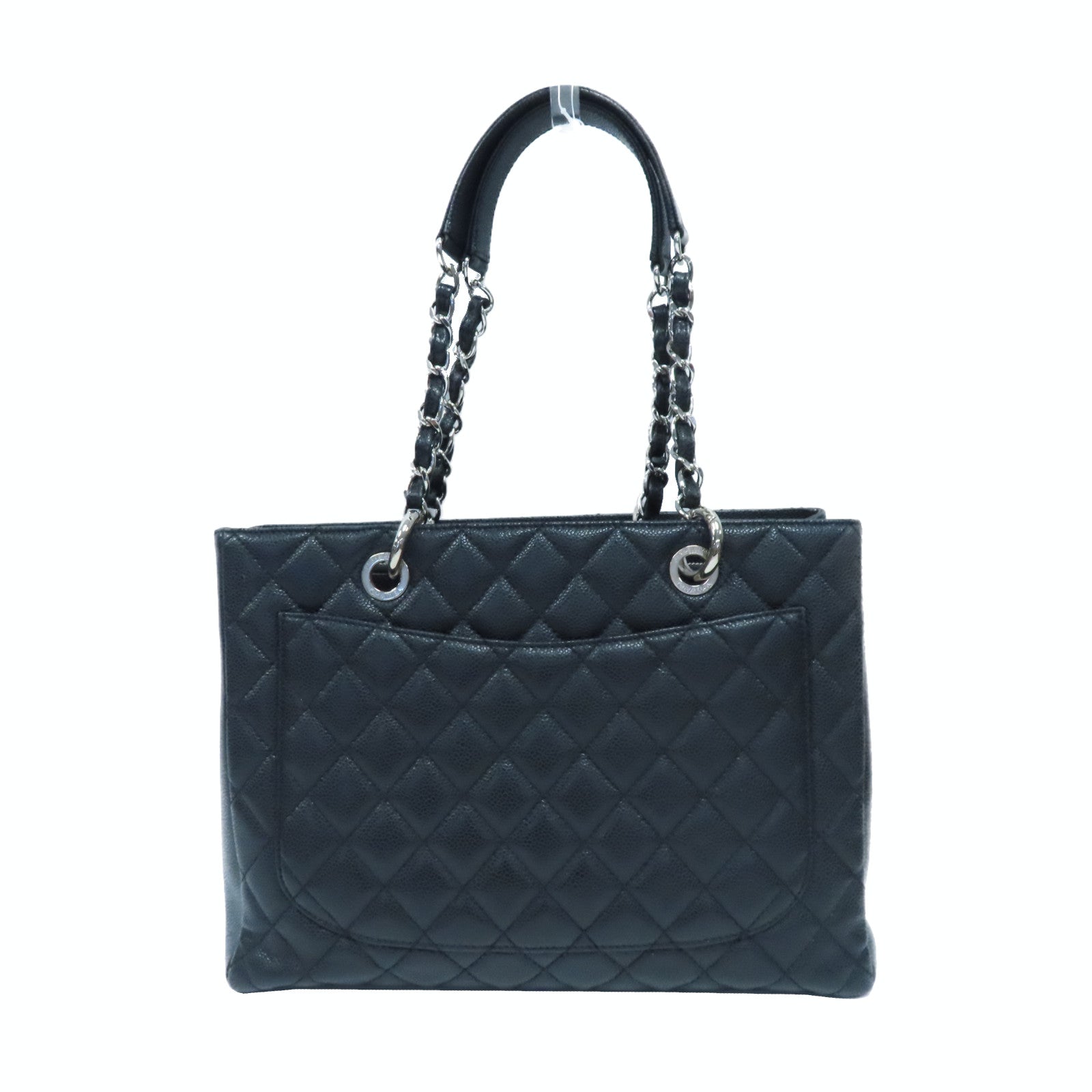 CHANEL 菱格Caviar皮革Grand Shopping Tote Bag銀扣肩背袋黑色