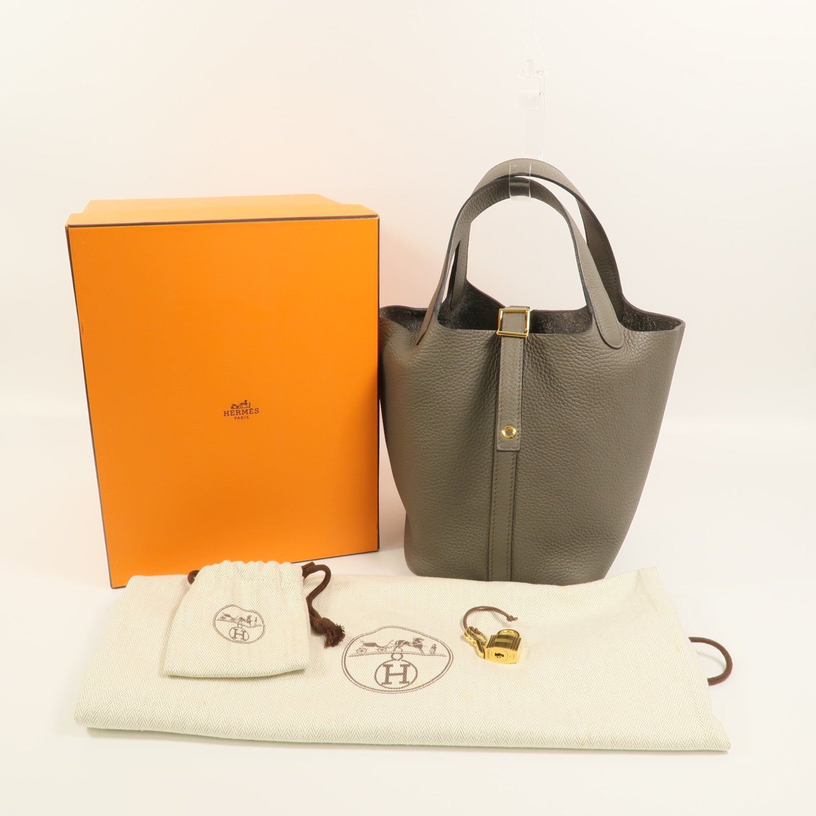 HERMES Clemence皮革Picotin PM手挽袋Etain