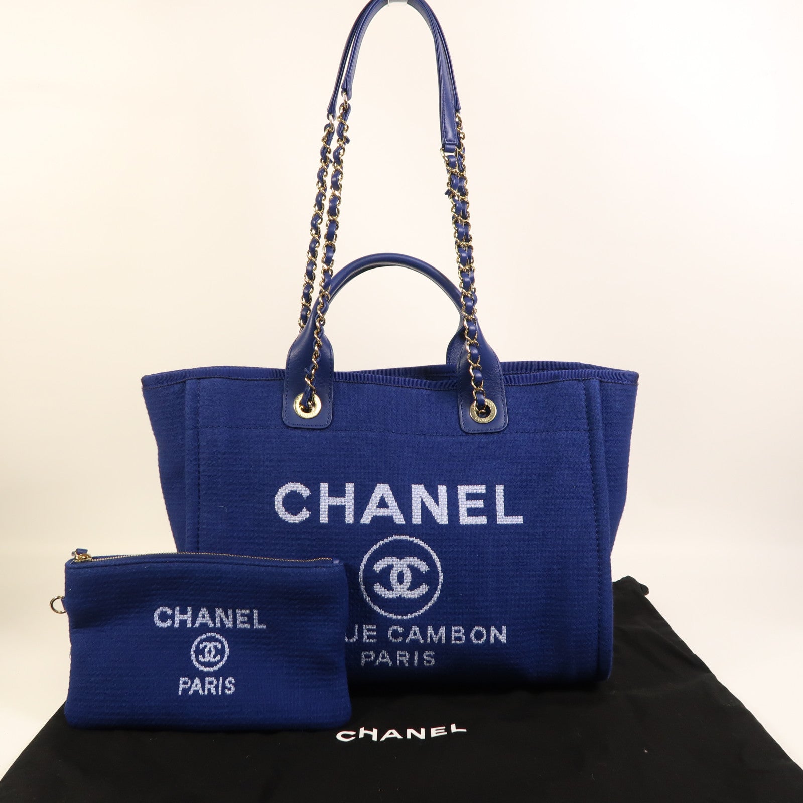 CHANEL 帆布Deauville Tote金扣手挽肩背兩用袋