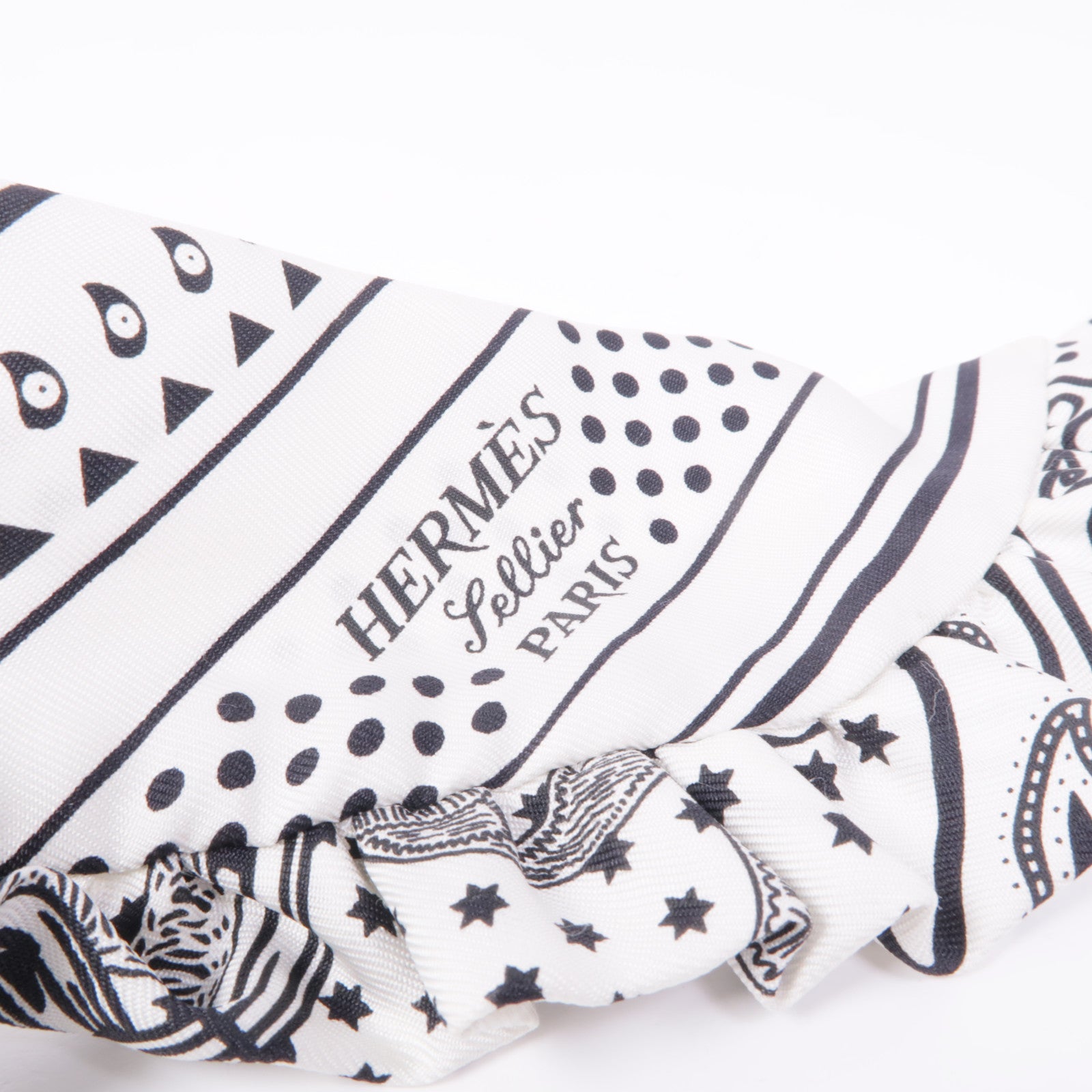 HERMES Scarf Scarves Silk White Black