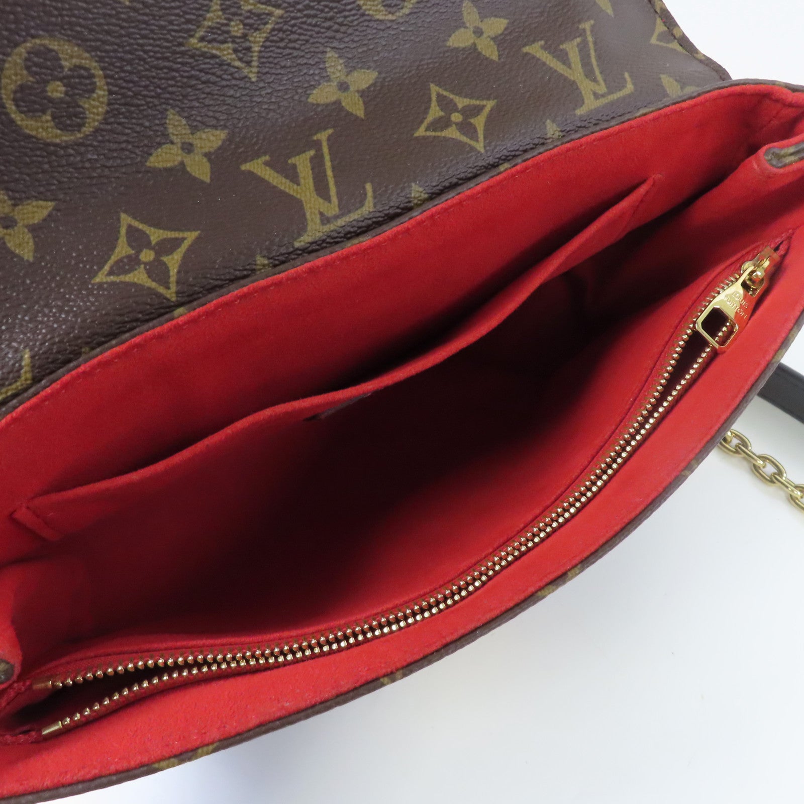 LOUIS VUITTON Monogram Saint Placide Chain Bag金扣鏈帶肩背袋紅色/啡色