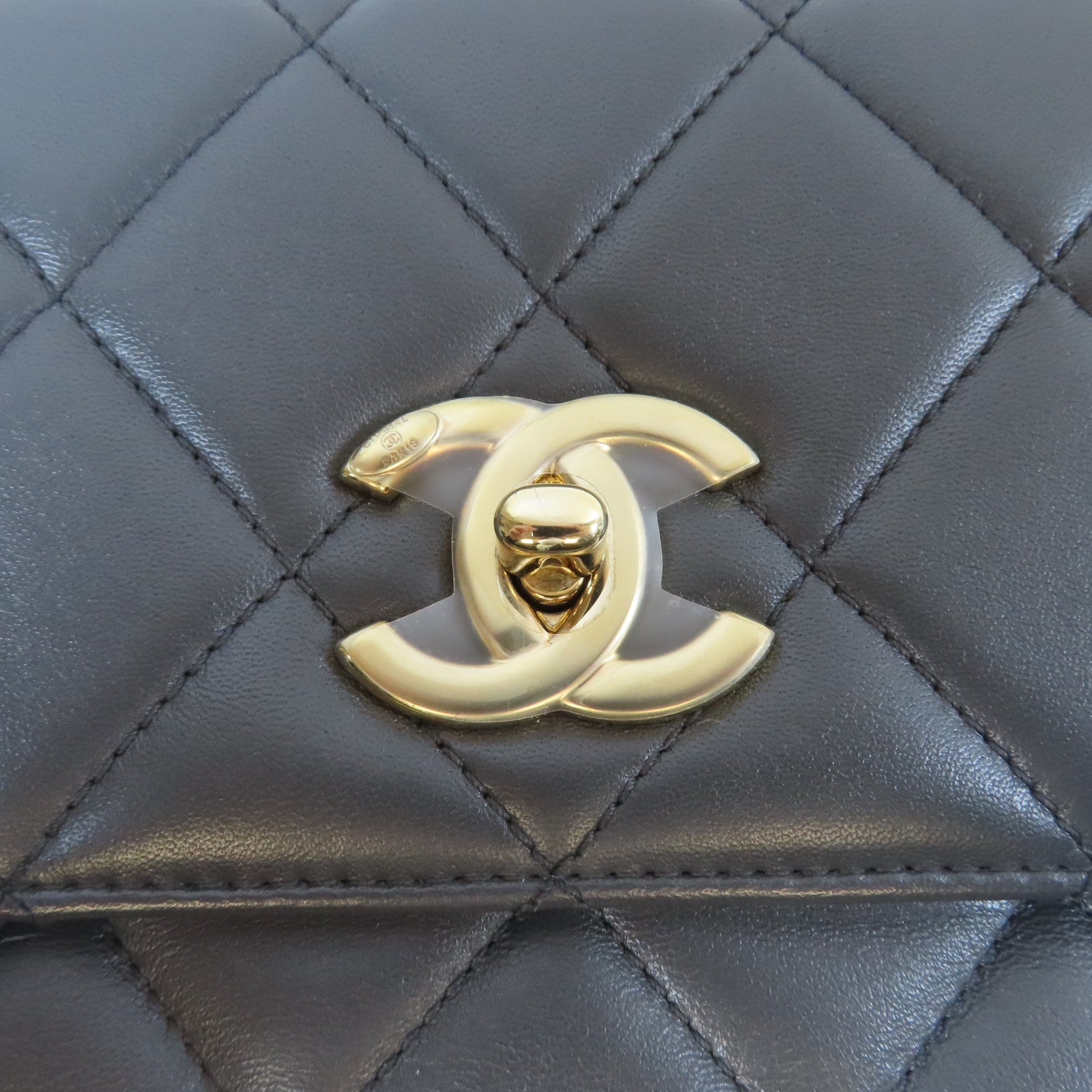 CHANEL 菱格牛皮皮革Trendy CC金扣鏈帶手挽肩背兩用袋灰色