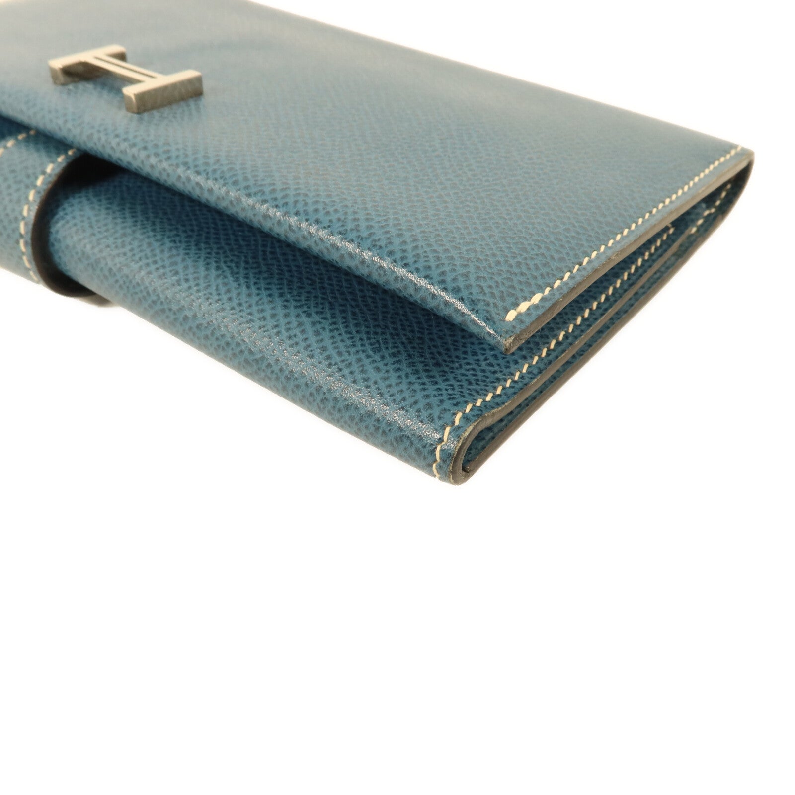 HERMES Courchevel皮革Bearn Trifold長錢包Bleu Jean