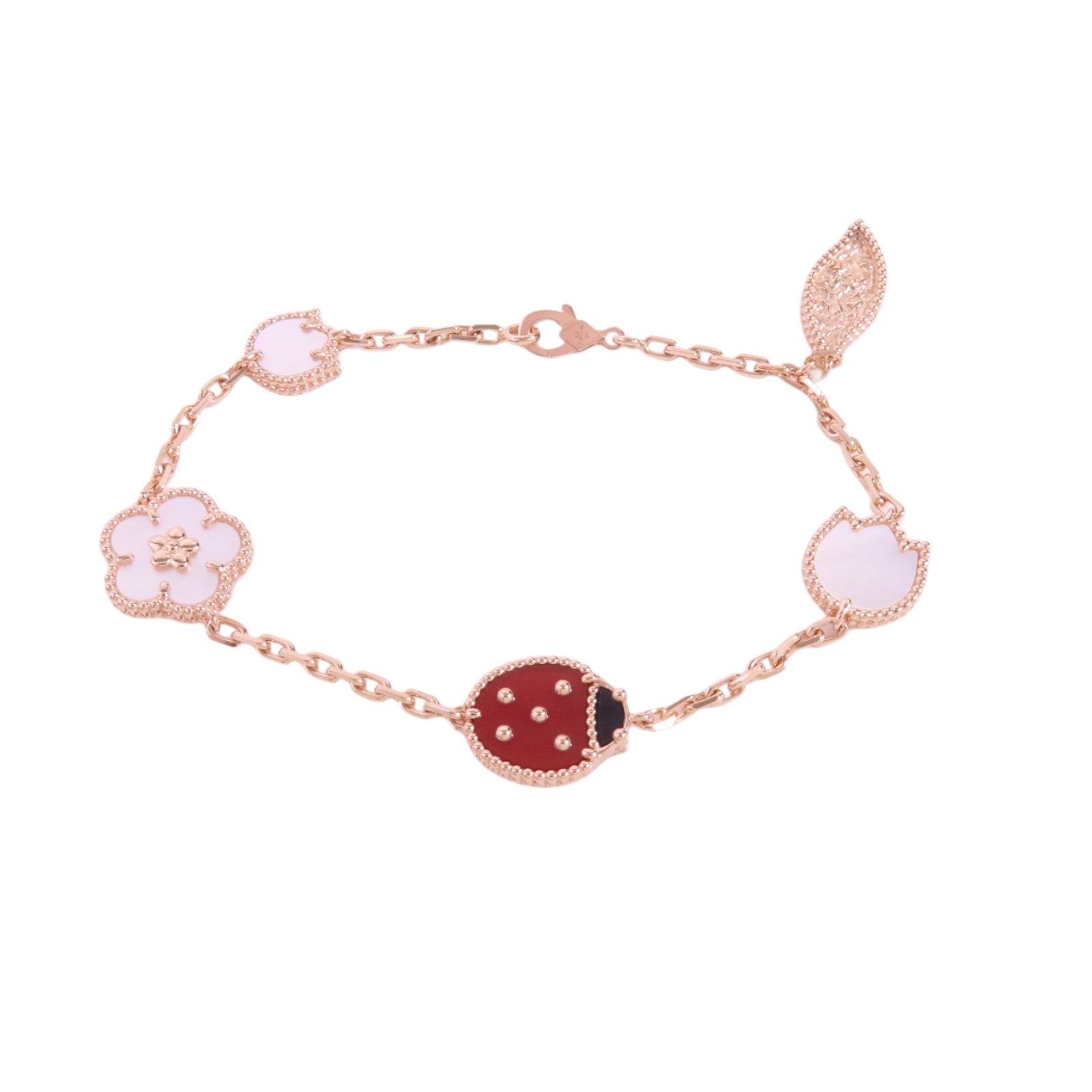 Van Cleef & Arpels 18K玫瑰金Lucky Spring Bracelet珍珠母貝/紅玉髓/縞瑪瑙手鍊