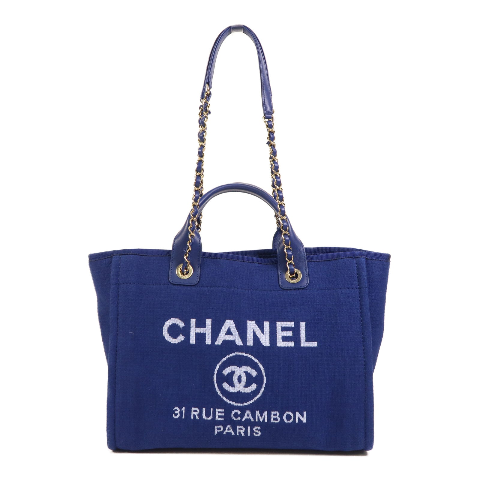 CHANEL 帆布Deauville Tote金扣手挽肩背兩用袋