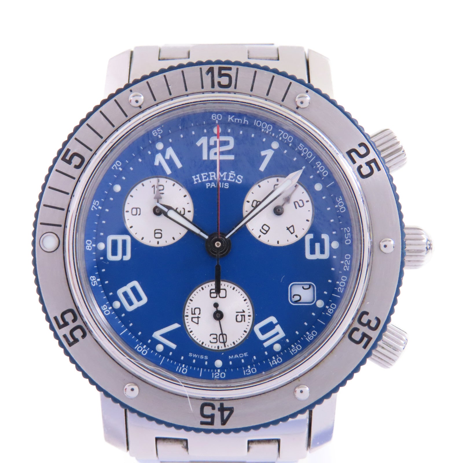 HERMES Cllipper Divers Chronograph Watch不鏽鋼石英機芯手錶藍色