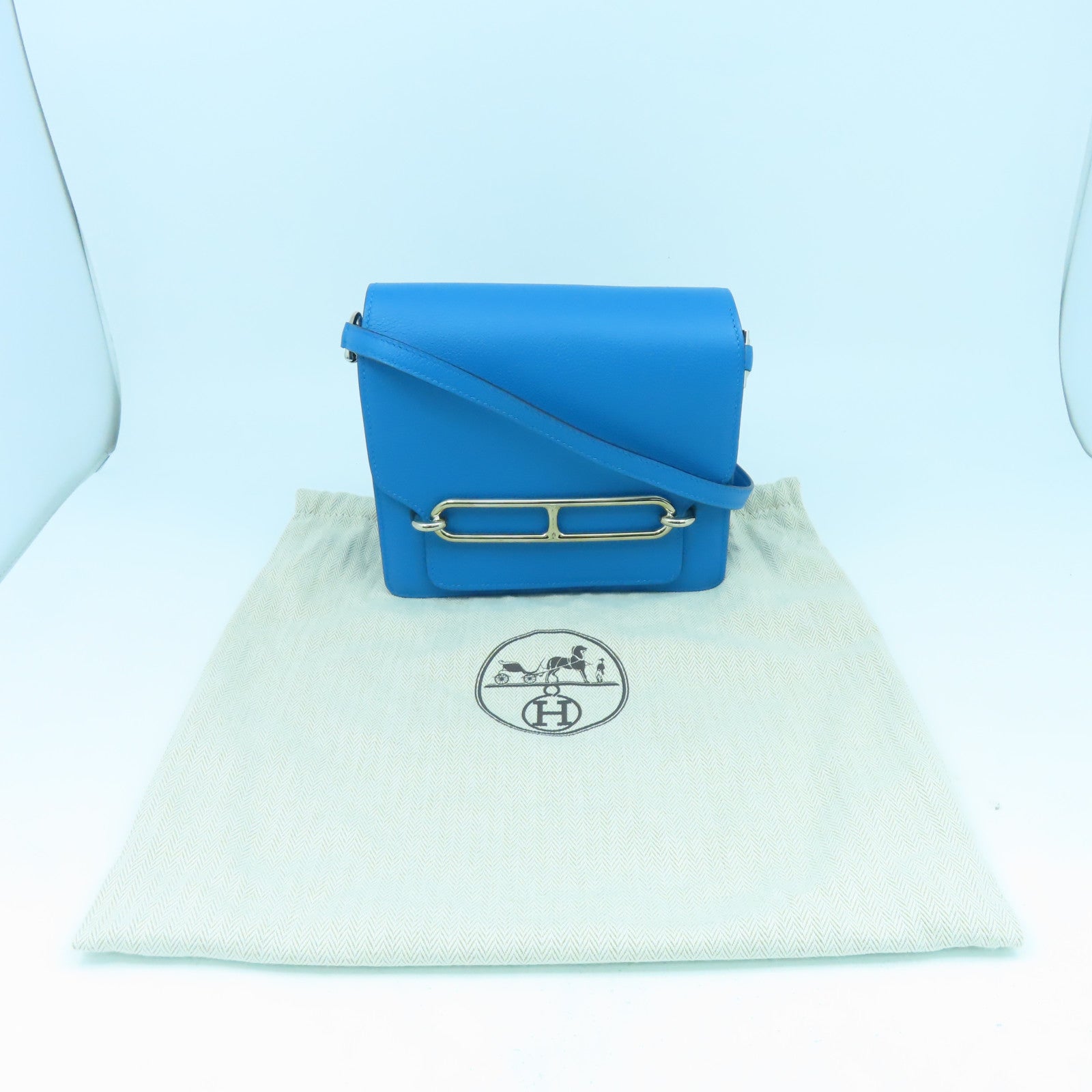 HERMES **【激減優惠】Evercolor皮革Mini Roulis銀扣肩背袋藍色
