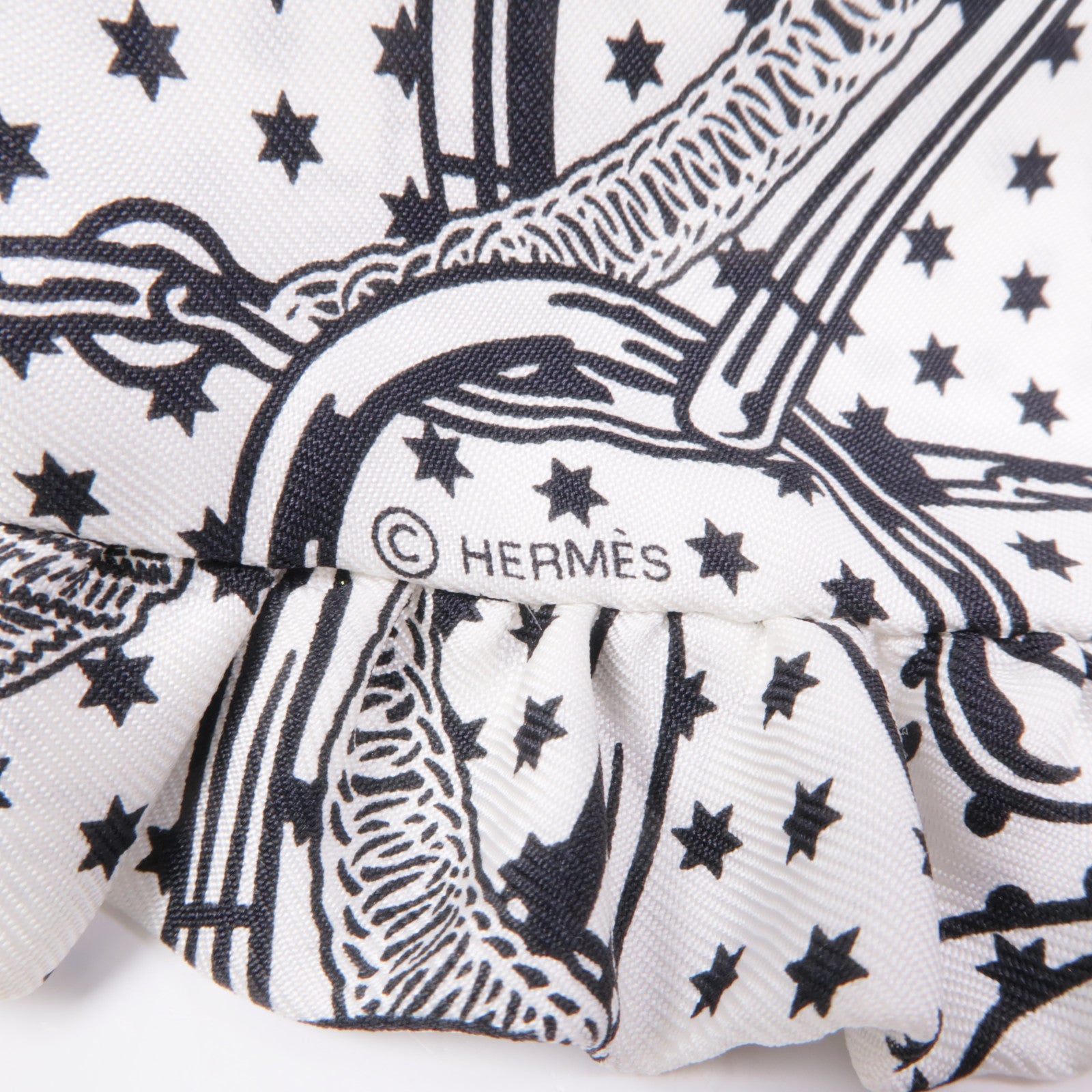 HERMES Scarf Scarves Silk White Black