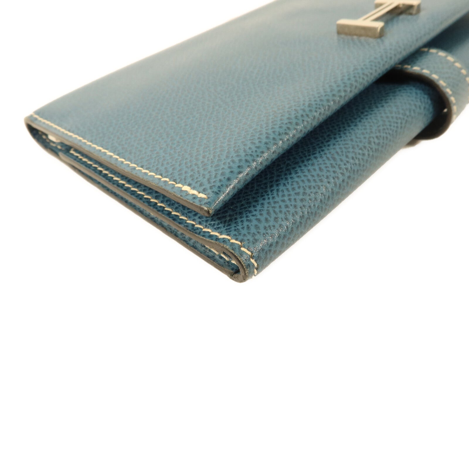 HERMES Courchevel皮革Bearn Trifold長錢包Bleu Jean