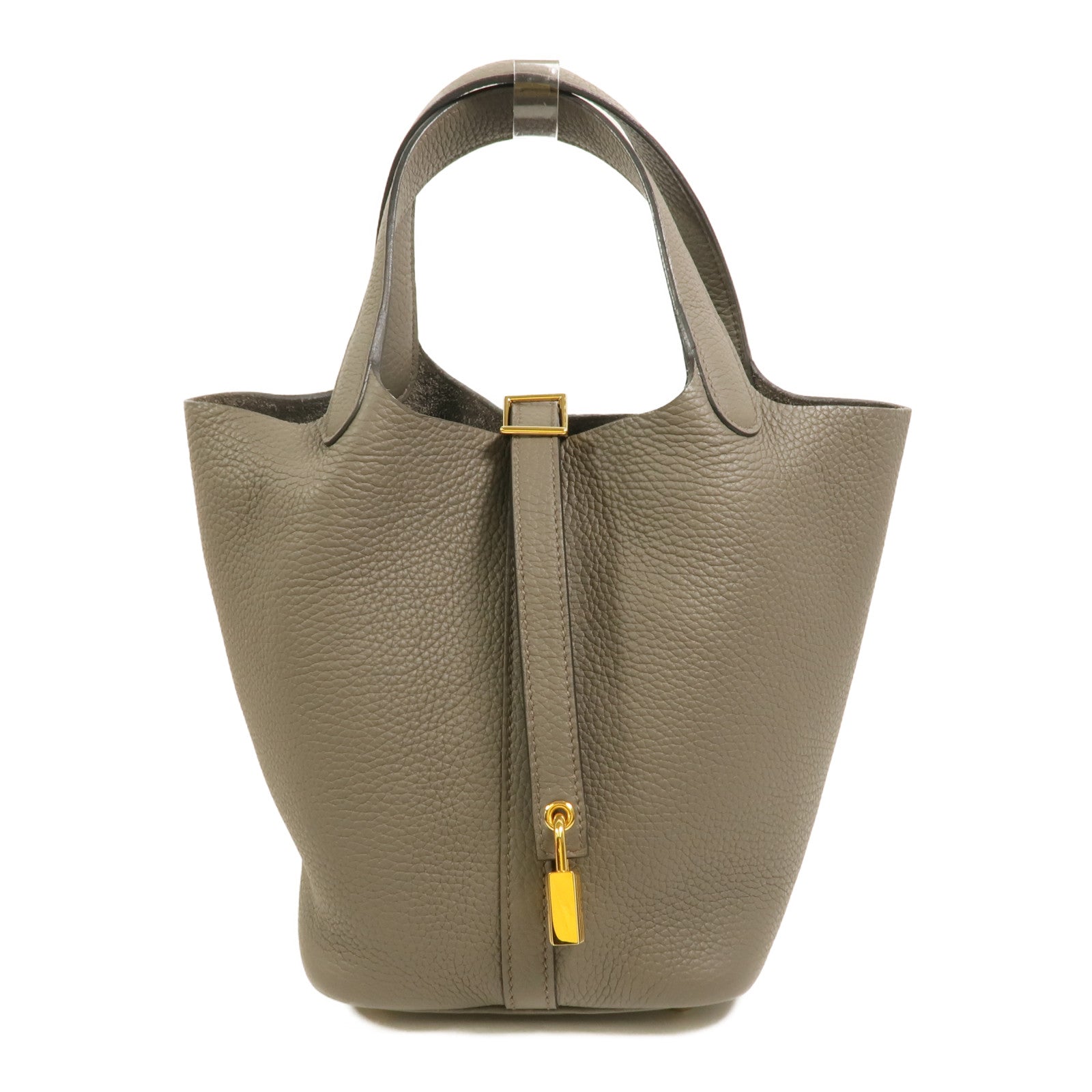 HERMES Clemence皮革Picotin PM手挽袋Etain