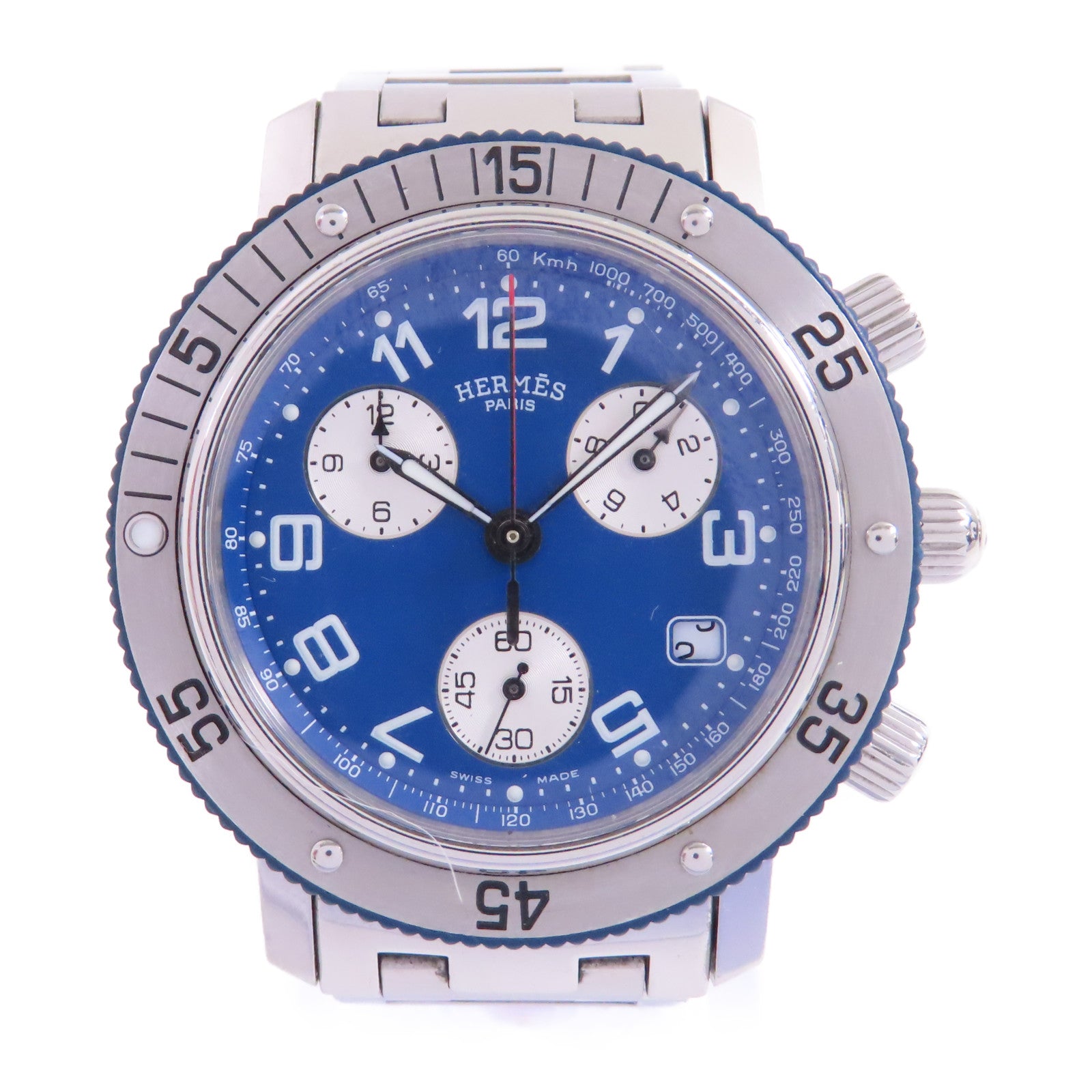 HERMES Cllipper Divers Chronograph Watch不鏽鋼石英機芯手錶藍色