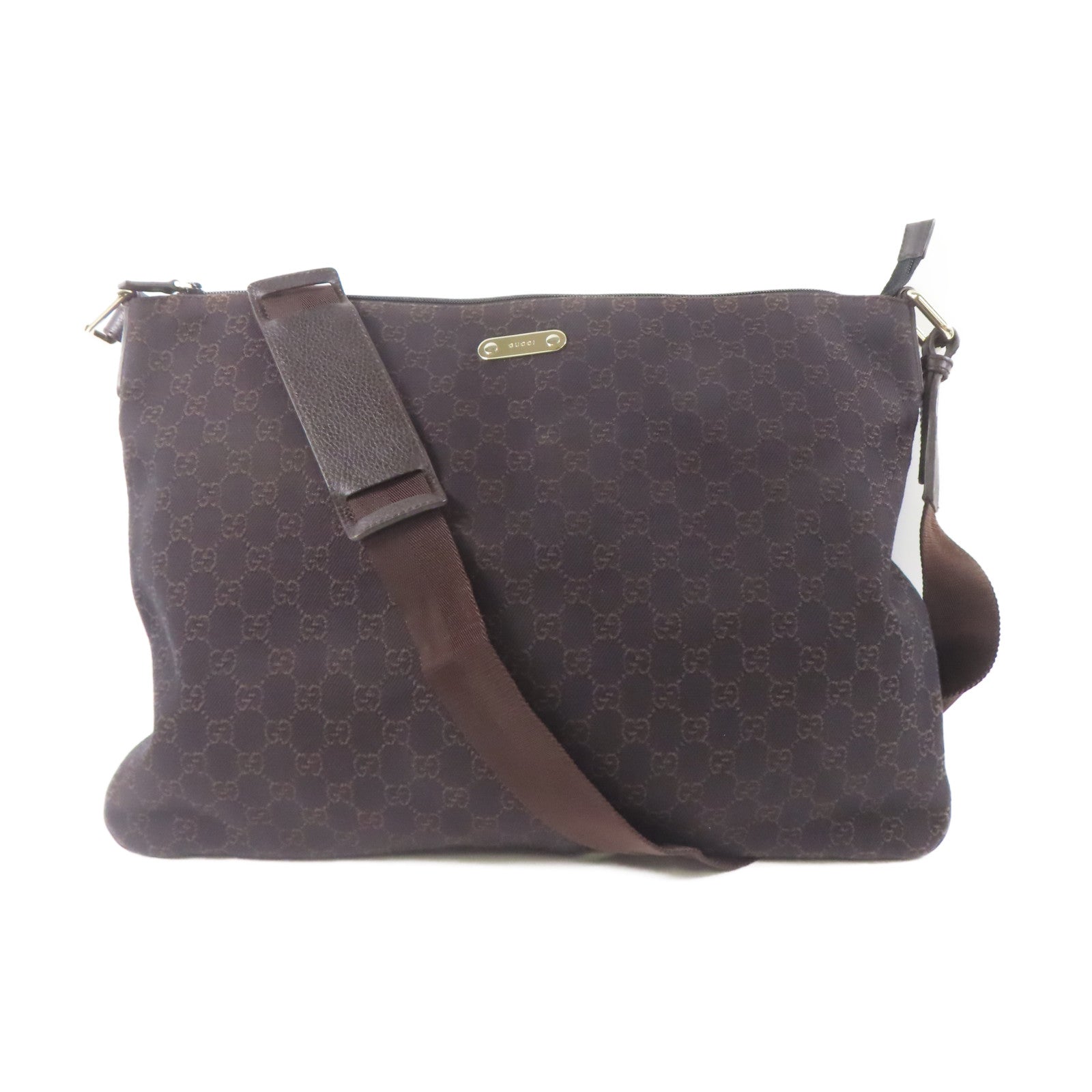 GUCCI 帆布Shoulder Bag銀扣肩背袋棕色