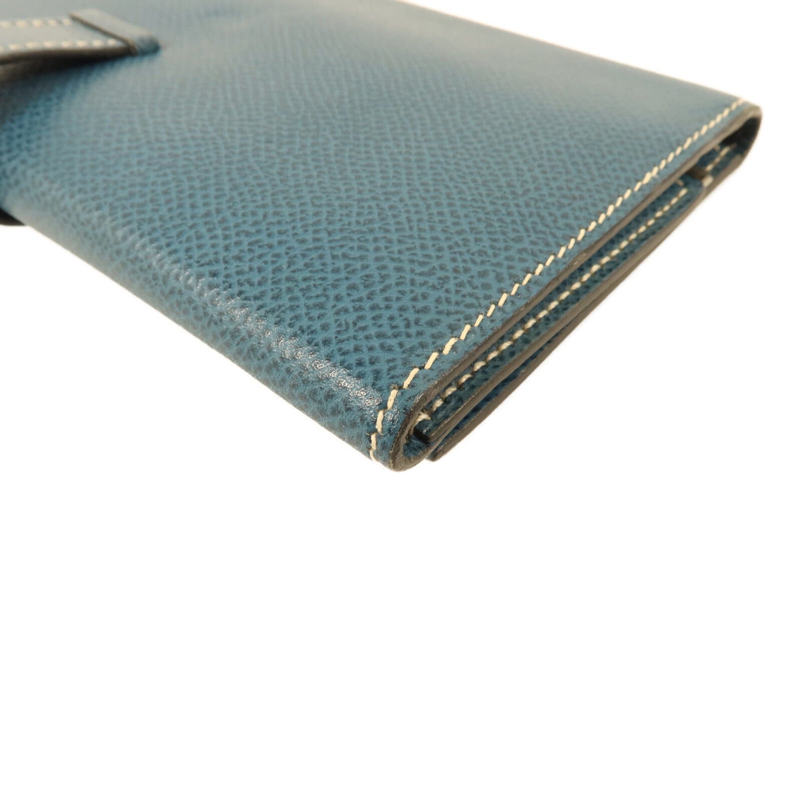 HERMES Courchevel皮革Bearn Trifold長錢包Bleu Jean