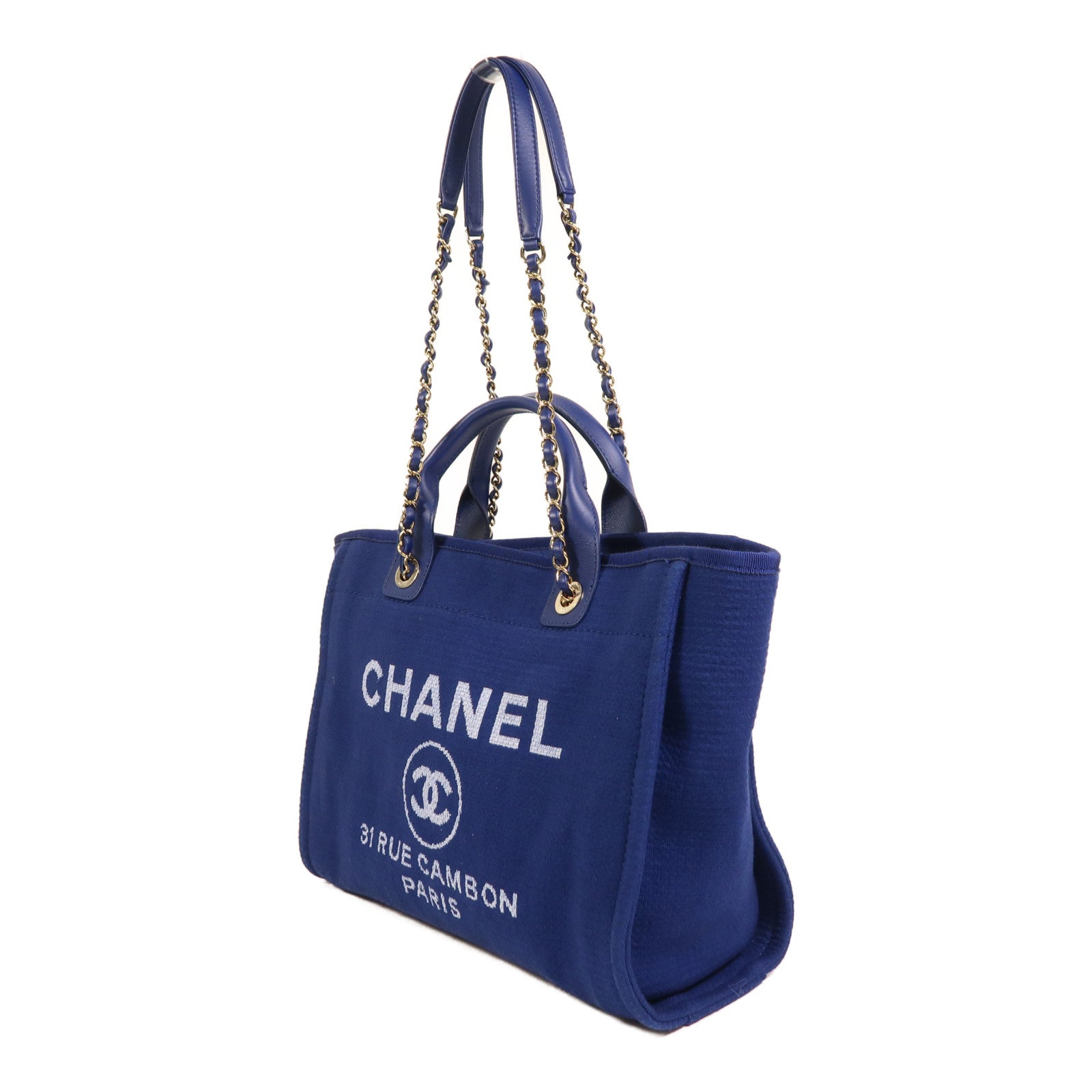CHANEL 帆布Deauville Tote金扣手挽肩背兩用袋
