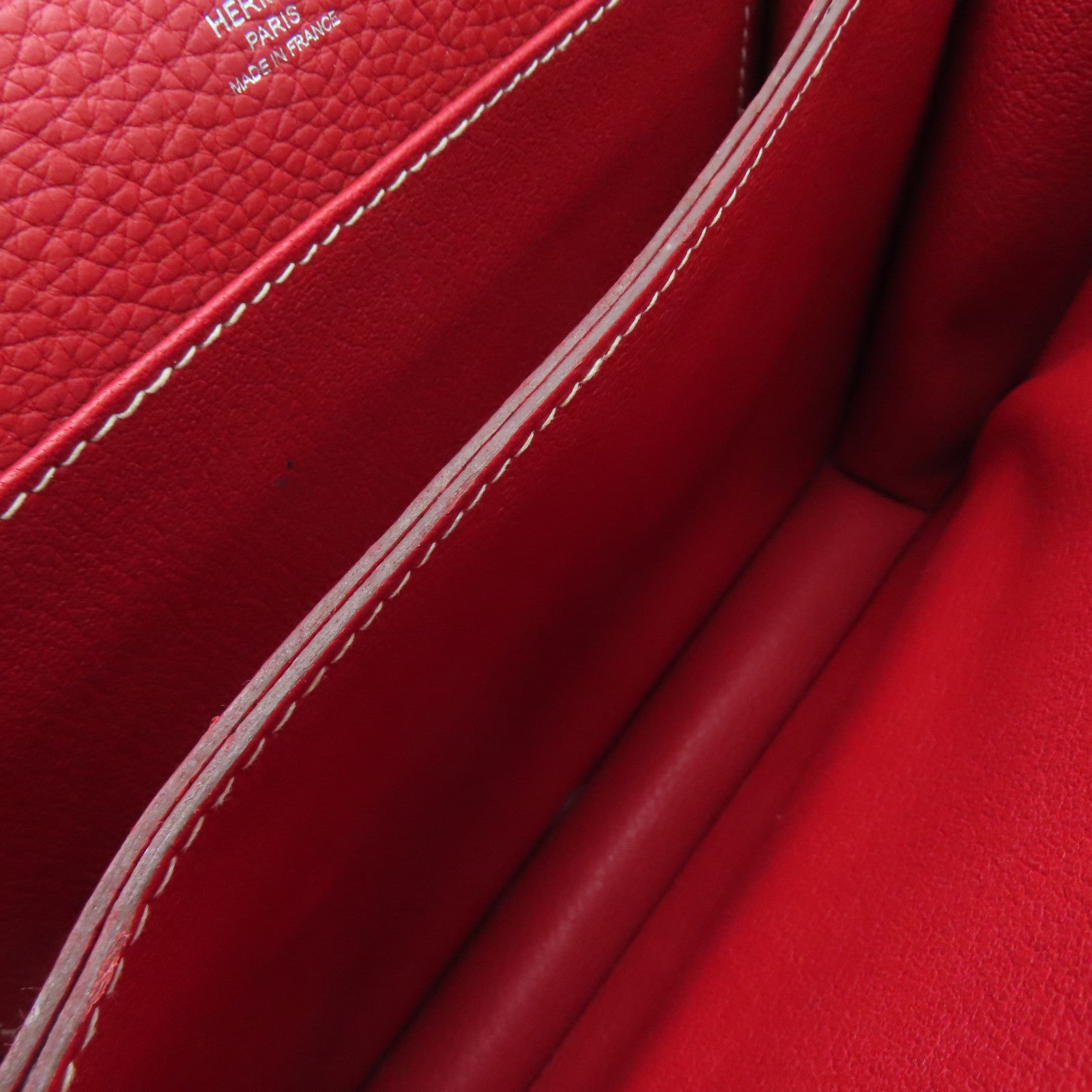 HERMES 【激減優惠】Clemence皮革Roulis 23金扣肩背袋Rouge Casaque紅色