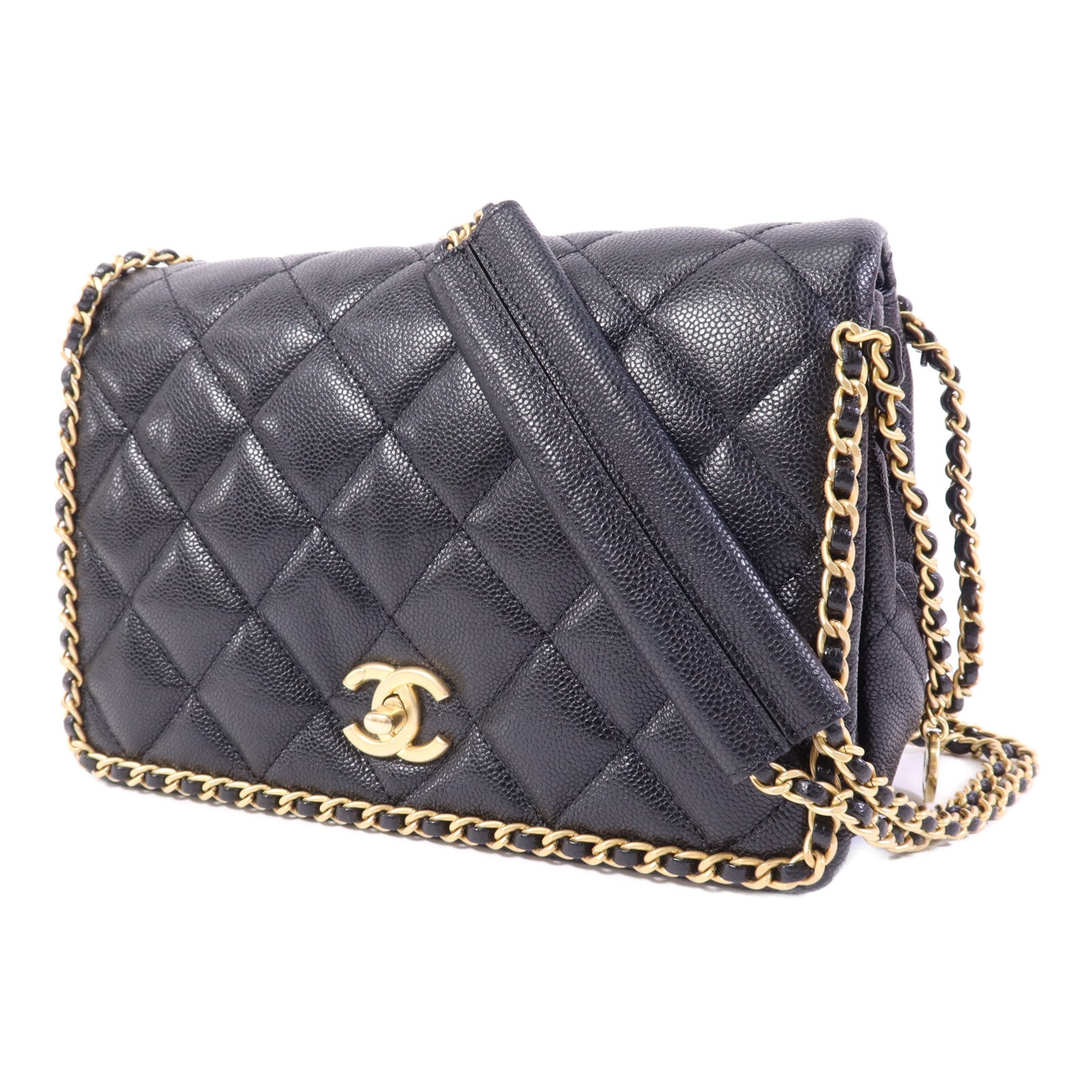 CHANEL 牛皮皮革Chain Around Flap Bag金扣鏈帶肩背袋