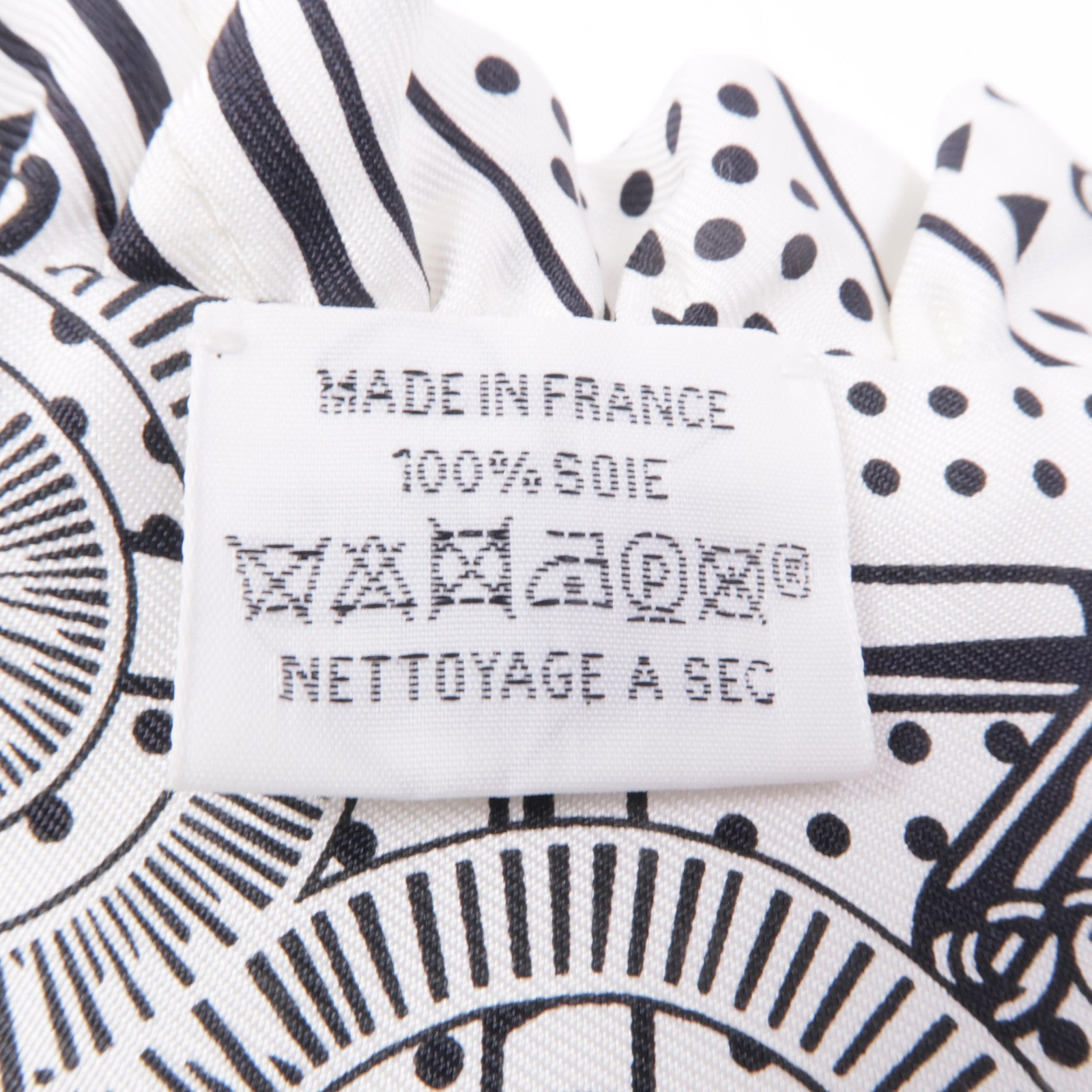 HERMES Scarf Scarves Silk White Black