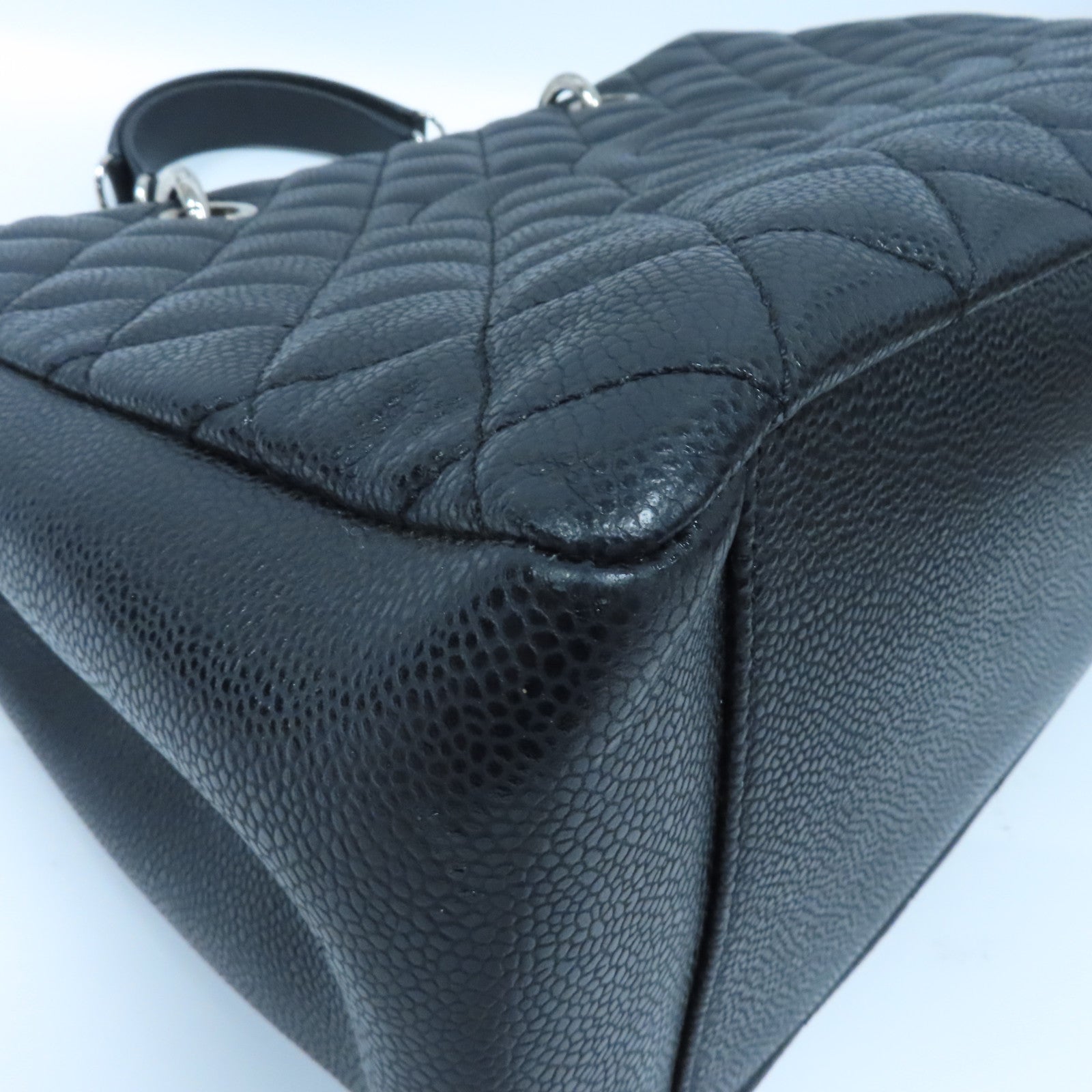 CHANEL 菱格Caviar皮革Grand Shopping Tote Bag銀扣肩背袋黑色