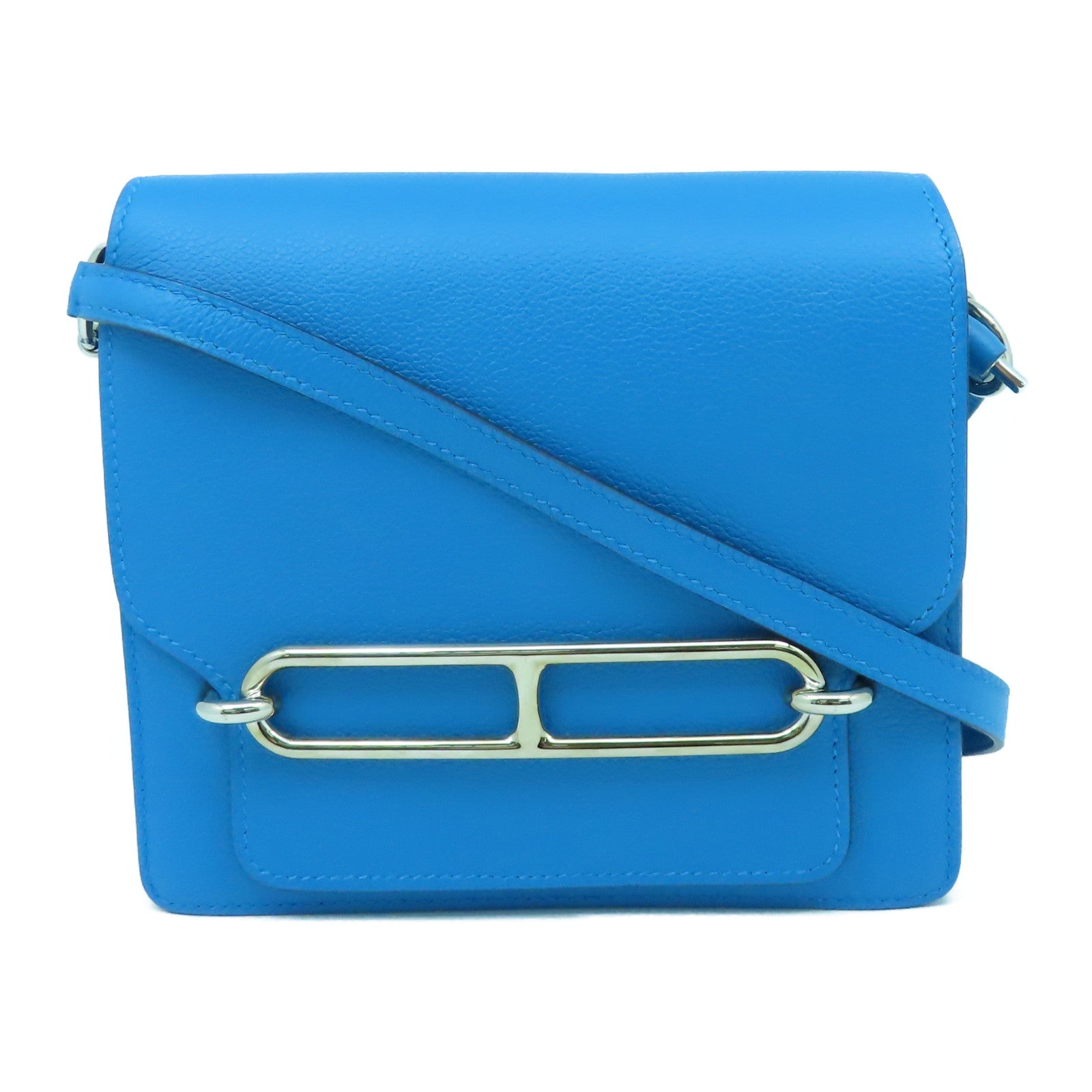 HERMES **【激減優惠】Evercolor皮革Mini Roulis銀扣肩背袋藍色
