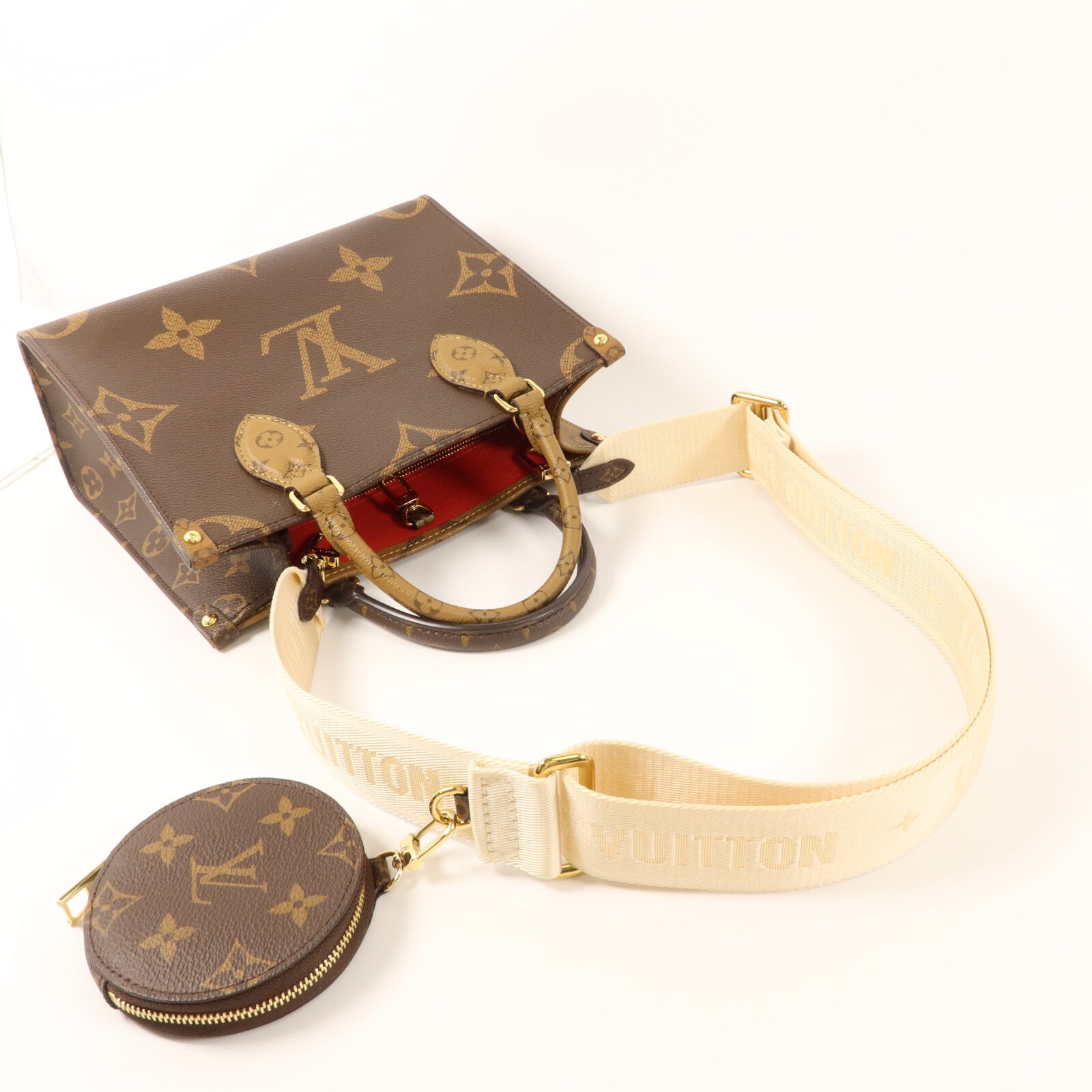 LOUIS VUITTON Monogram Giant OnTheGo PM金扣手挽肩背兩用袋棕色