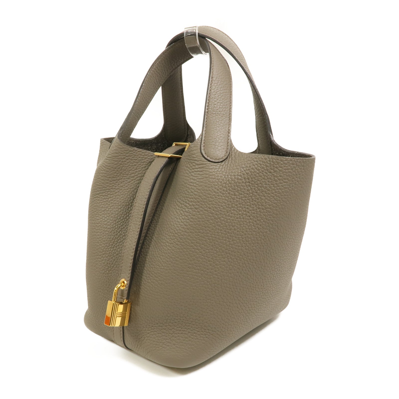 HERMES Clemence皮革Picotin PM手挽袋Etain