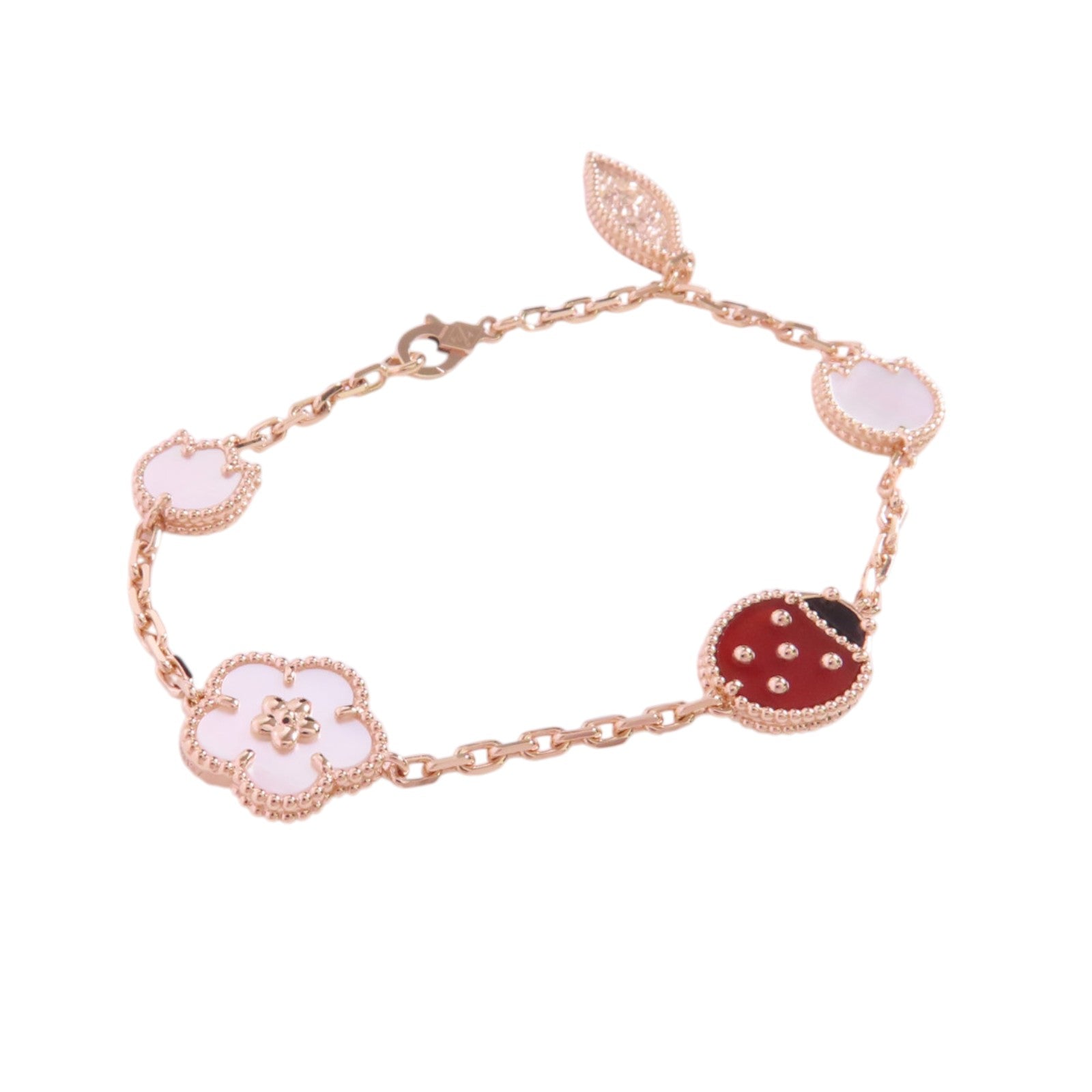 Van Cleef & Arpels 18K玫瑰金Lucky Spring Bracelet珍珠母貝/紅玉髓/縞瑪瑙手鍊