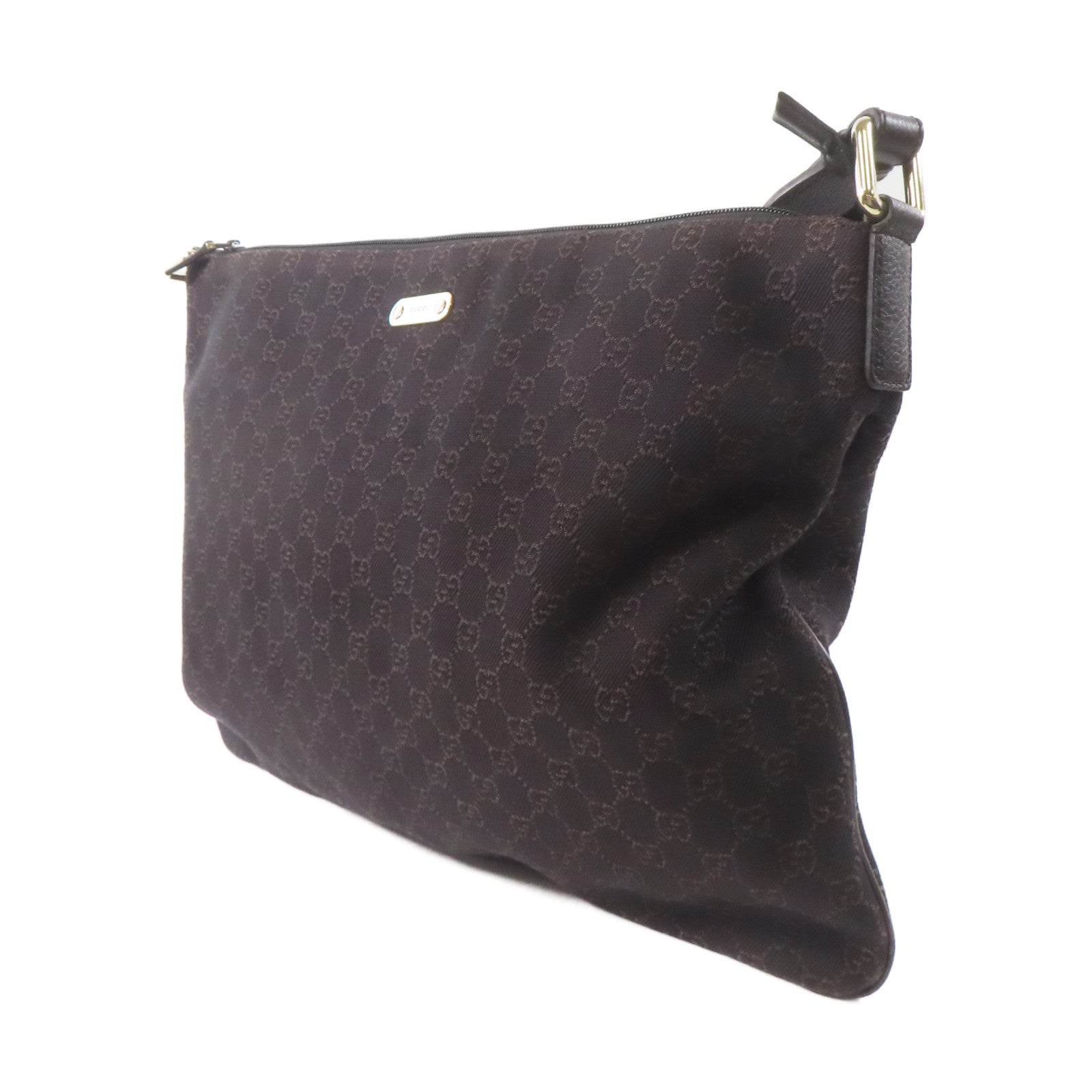 GUCCI 帆布Shoulder Bag銀扣肩背袋棕色