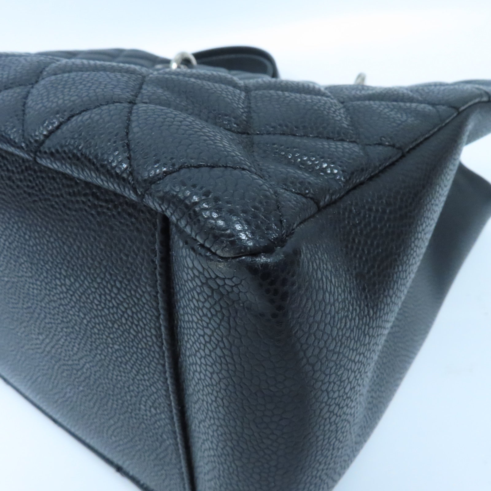 CHANEL 菱格Caviar皮革Grand Shopping Tote Bag銀扣肩背袋黑色