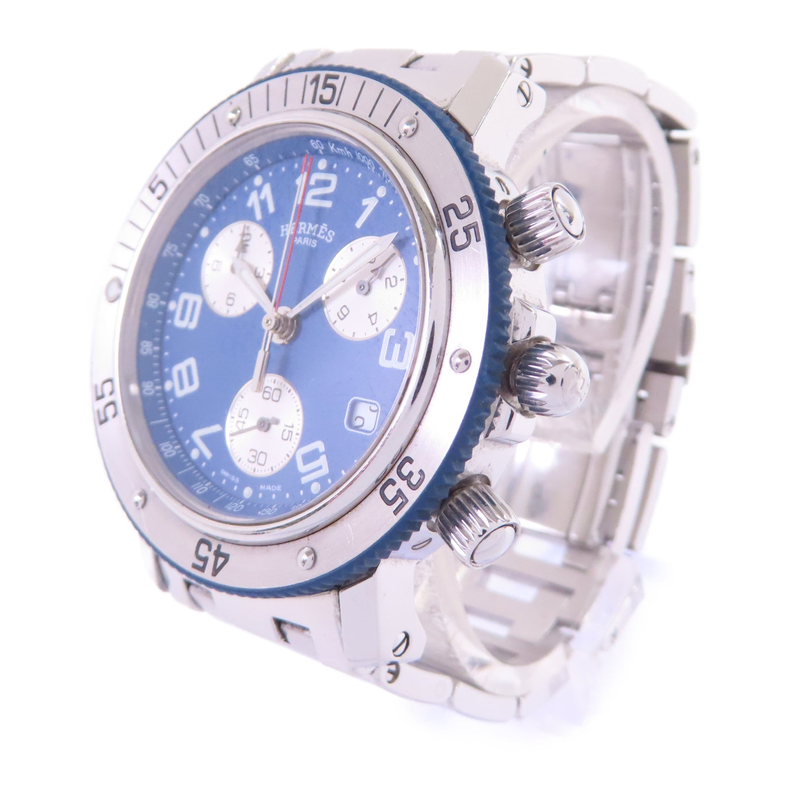 HERMES Cllipper Divers Chronograph Watch不鏽鋼石英機芯手錶藍色