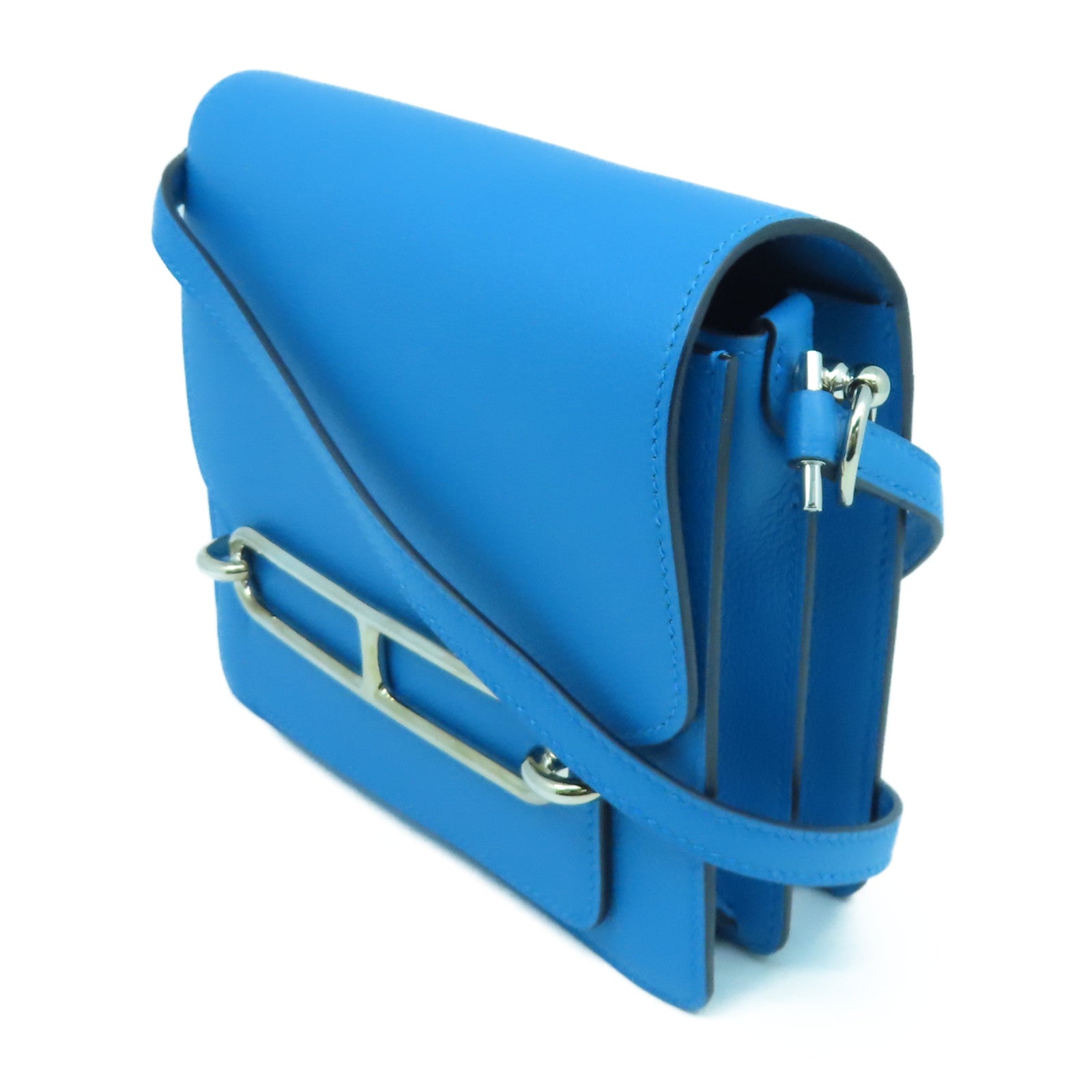 HERMES **【激減優惠】Evercolor皮革Mini Roulis銀扣肩背袋藍色