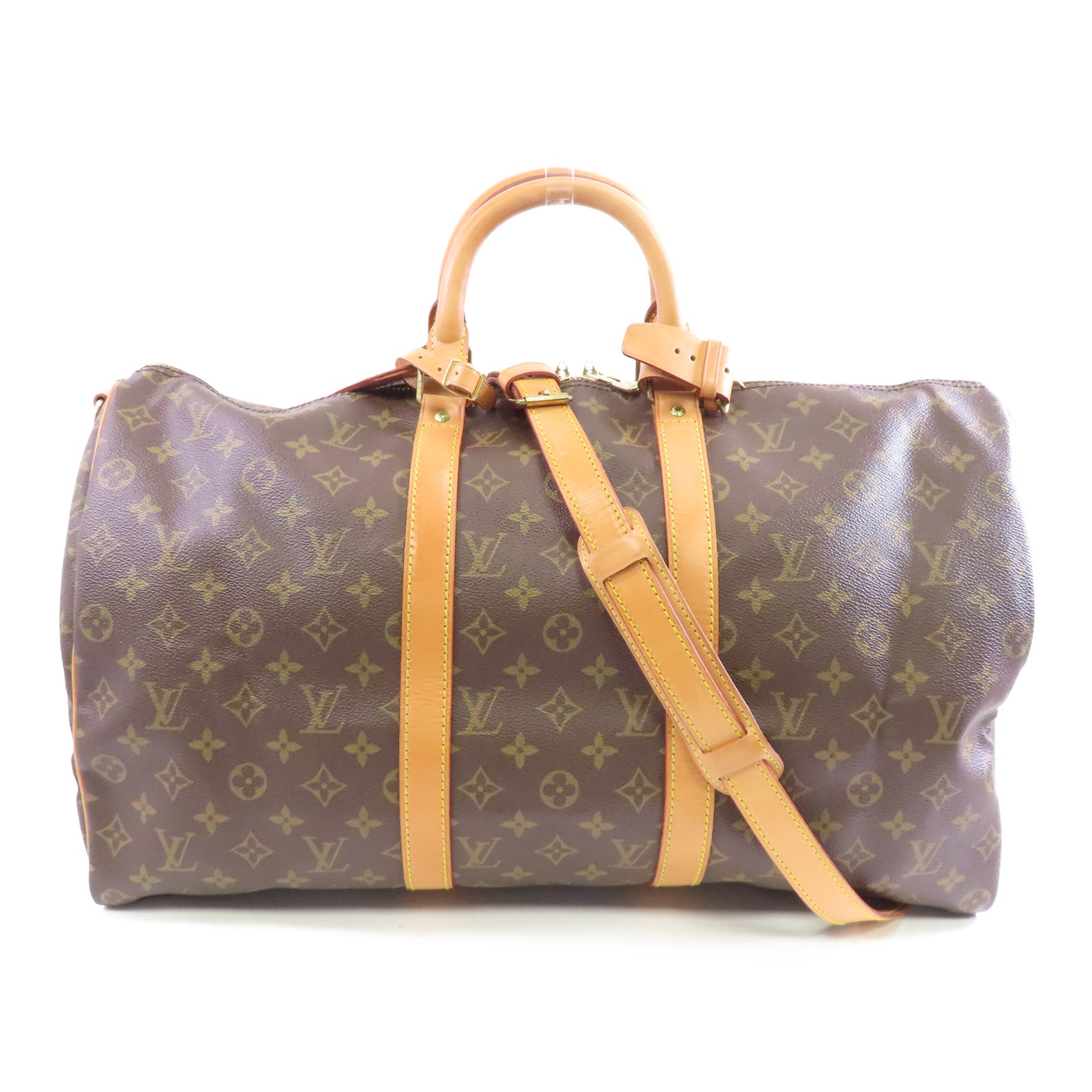 LOUIS VUITTON Monogram Keepall Bandouliere 50金扣波士顿包手挽肩背兩用袋棕色