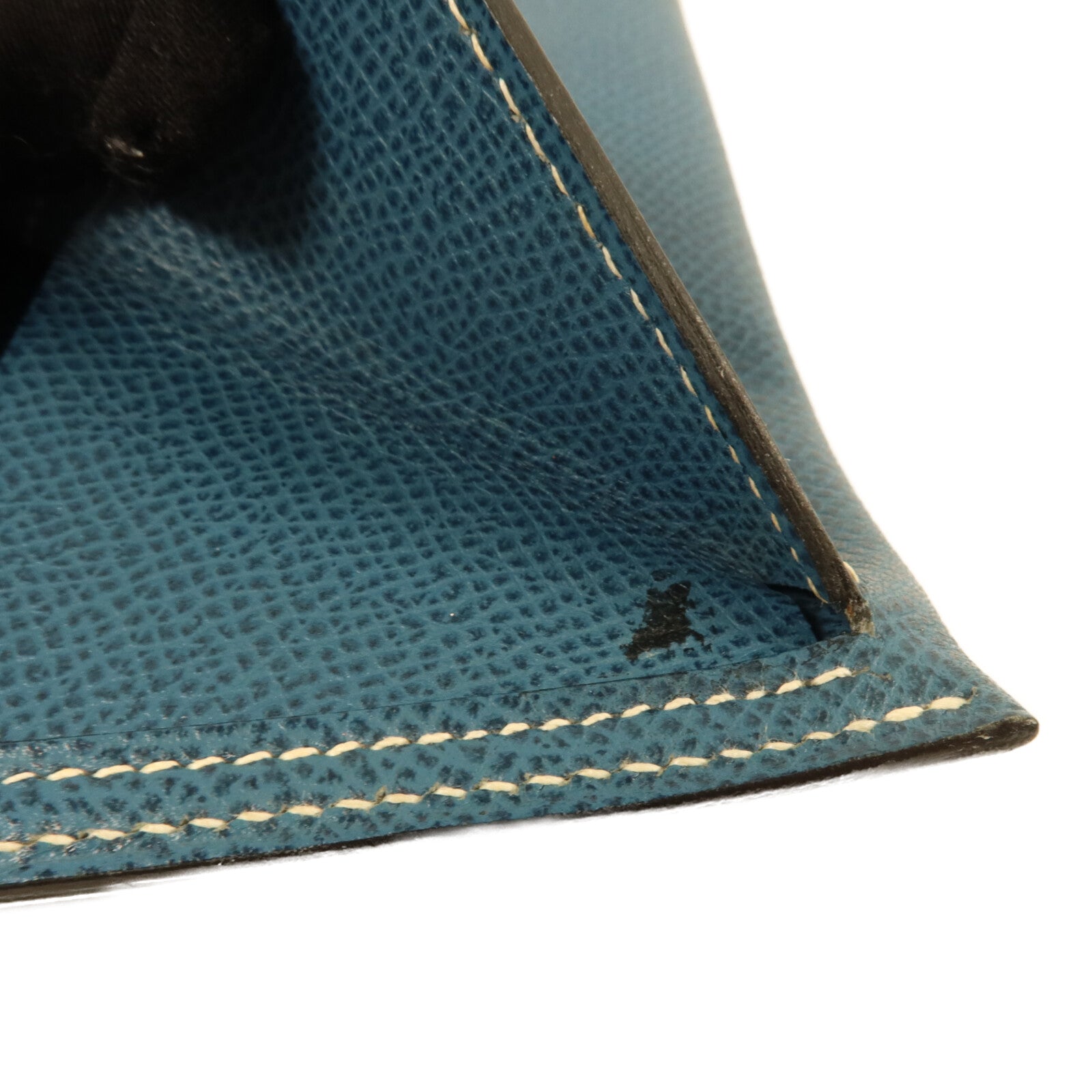HERMES Courchevel皮革Bearn Trifold長錢包Bleu Jean