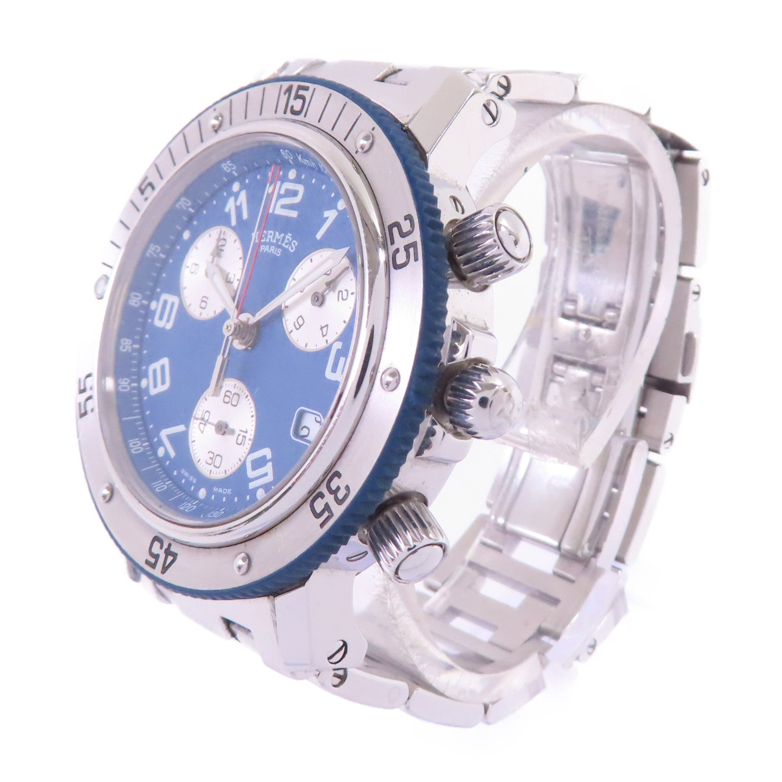 HERMES Cllipper Divers Chronograph Watch不鏽鋼石英機芯手錶藍色