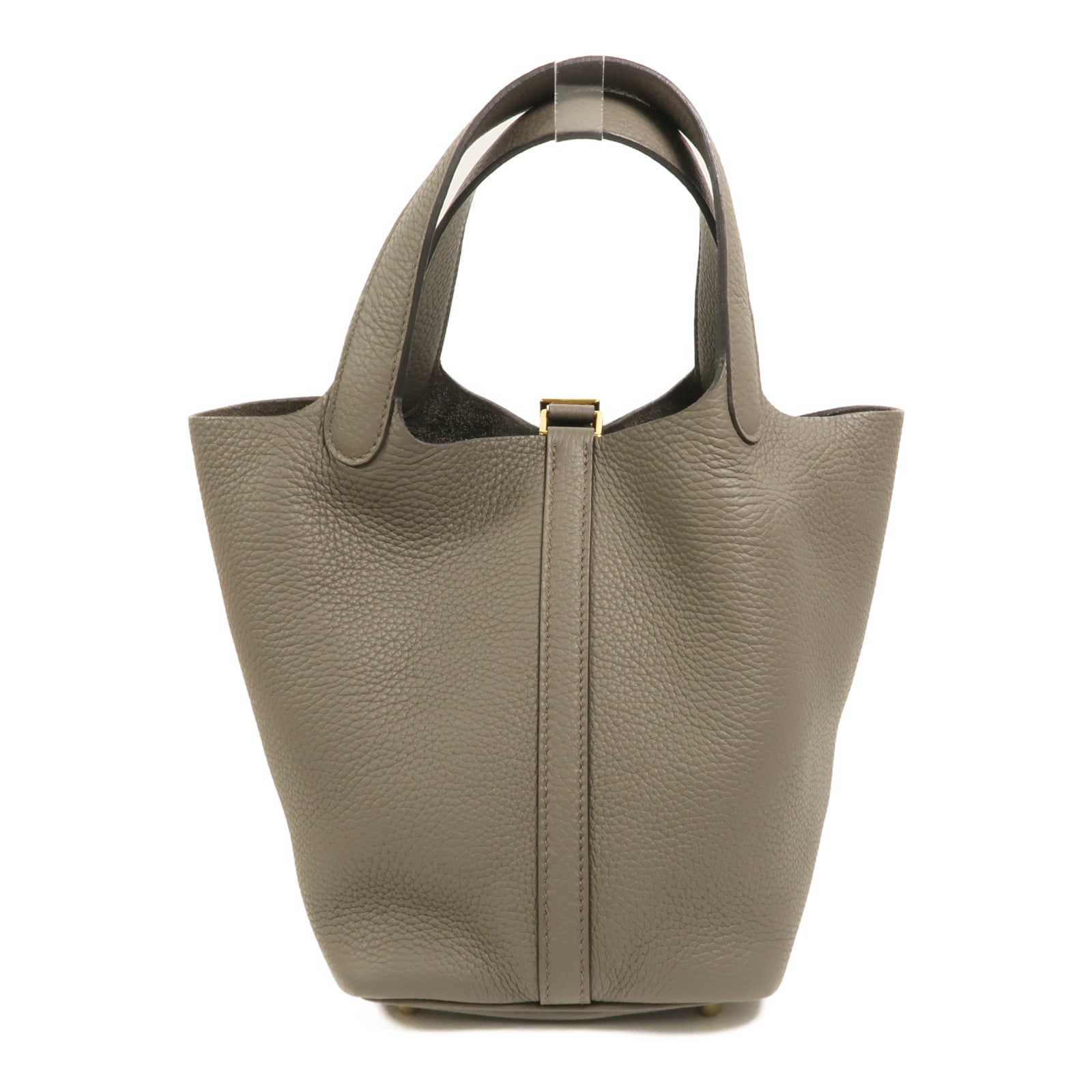 HERMES Clemence皮革Picotin PM手挽袋Etain