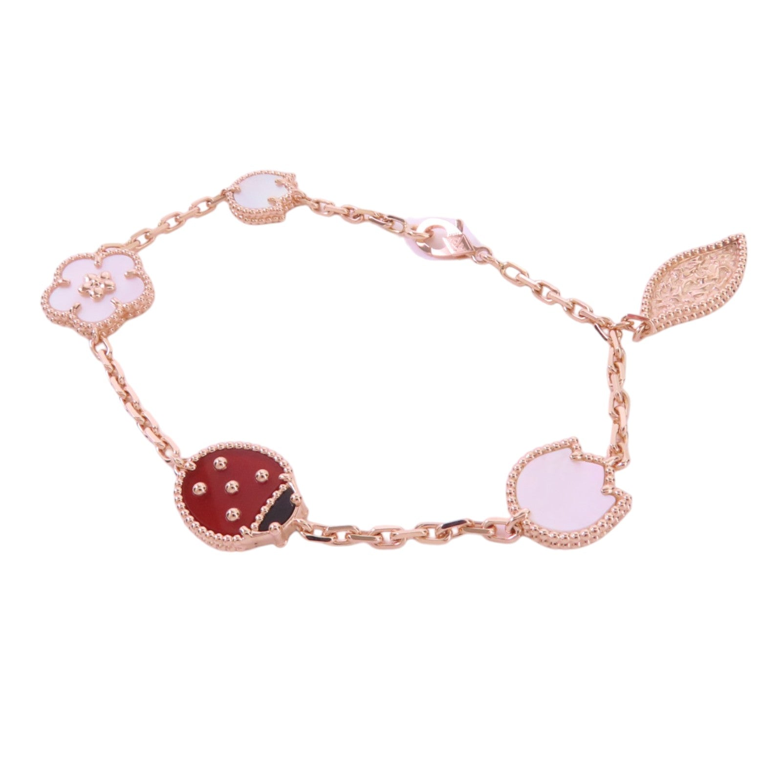 Van Cleef & Arpels 18K玫瑰金Lucky Spring Bracelet珍珠母貝/紅玉髓/縞瑪瑙手鍊