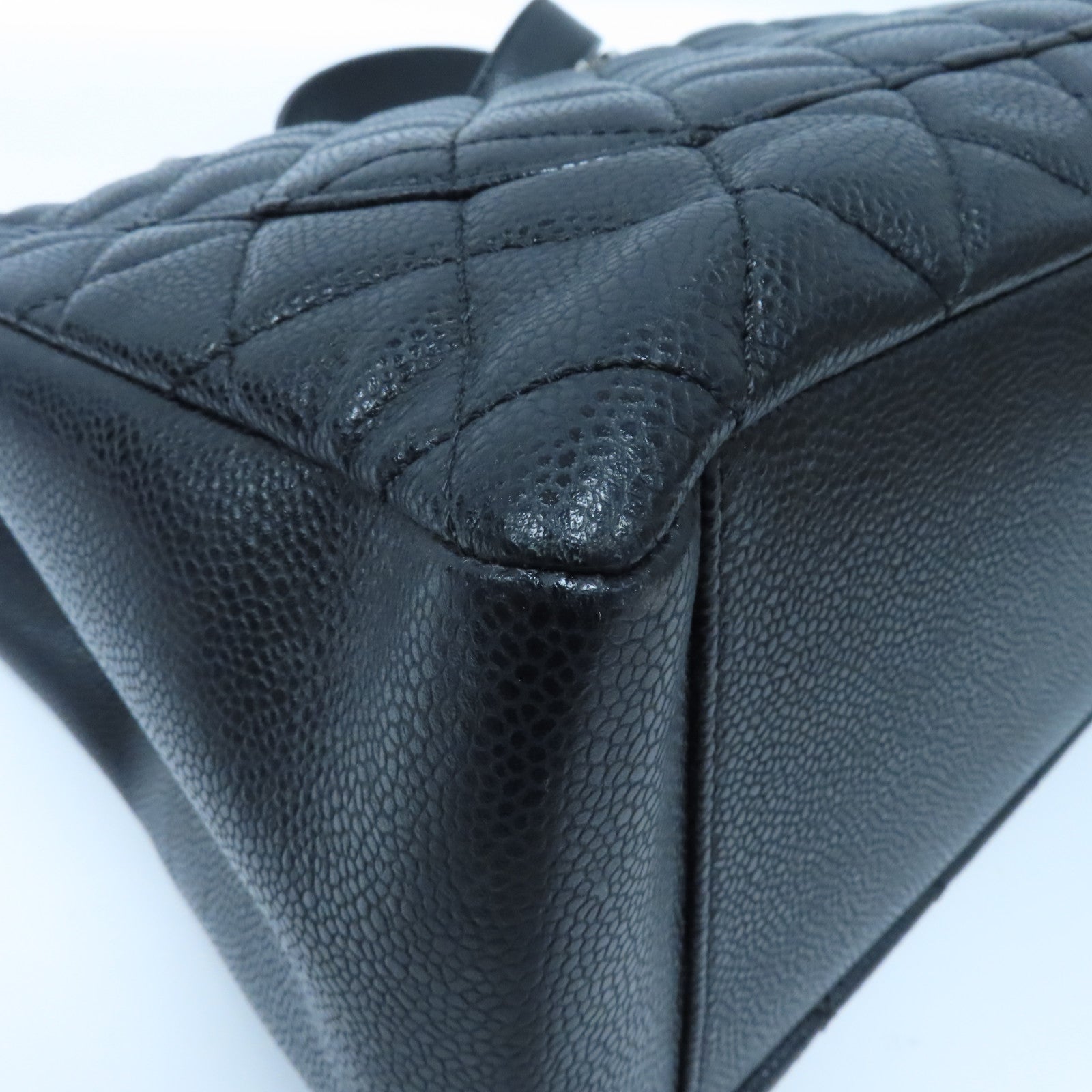 CHANEL 菱格Caviar皮革Grand Shopping Tote Bag銀扣肩背袋黑色