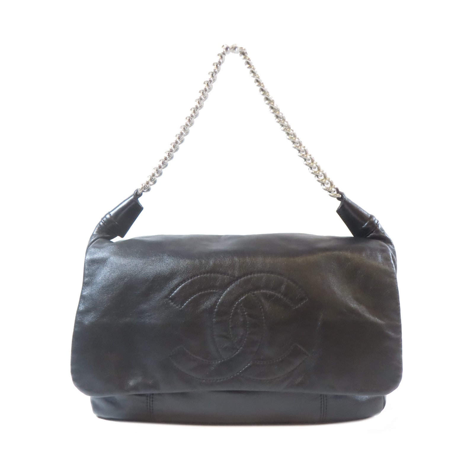 CHANEL 牛皮皮革Shoulder Bag金扣鏈帶肩背袋黑色