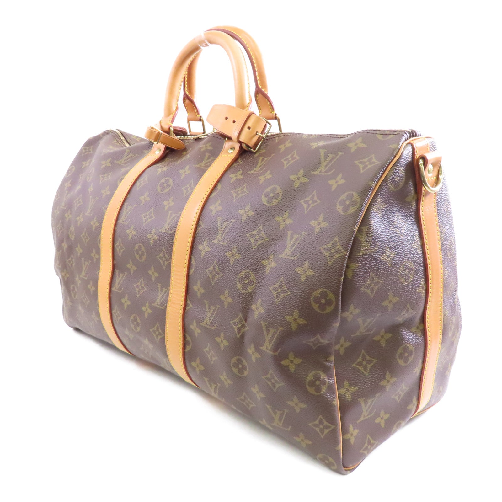 LOUIS VUITTON Monogram Keepall Bandouliere 50金扣波士顿包手挽肩背兩用袋棕色